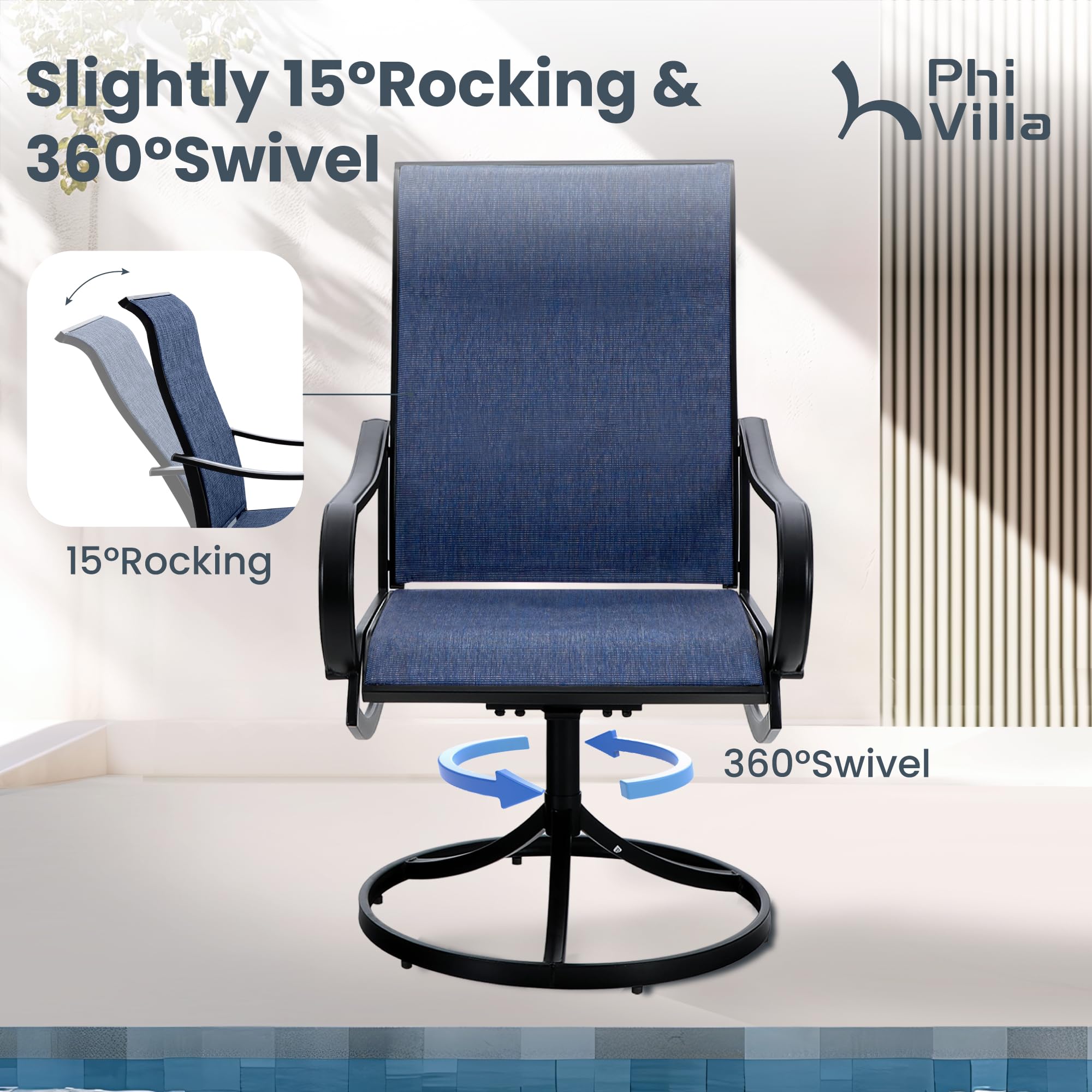 PHI VILLA 5-Piece Outdoor Patio Dining Set with Swivel Chairs & 37