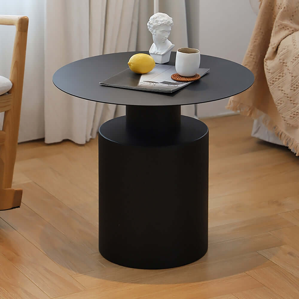 Modern White Round Coffee Table Set of 2 - Metal Accent Tables for Living Room, Lounge & Office - Stylish Side Tables with Sturdy Metal Base for Home Decor