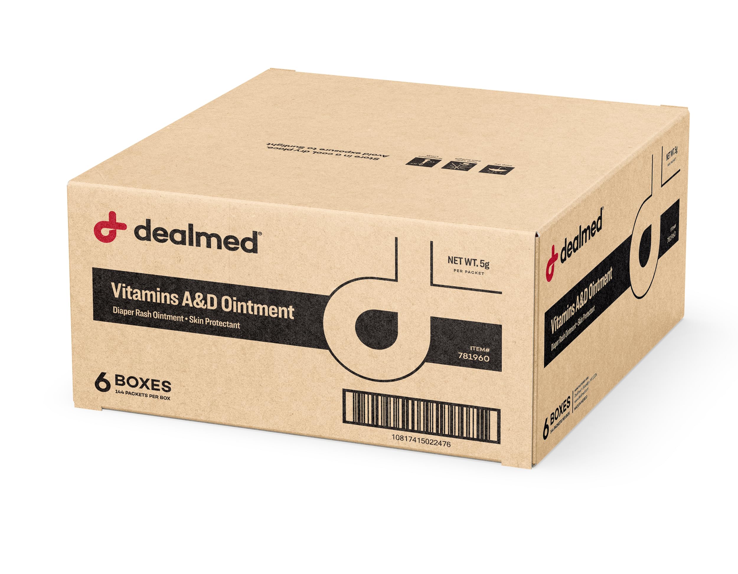 Dealmed A&D Ointment - Diaper Rash Cream for Babies with Vitamins A & D | Moisturizing Skin Protectant for Dry & Cracked Skin | Soothes & Nourishes Sensitive Skin | Healing Ointment (144 Packets/Box, Case of 6) | Perfect for Newborns & Toddlers' Daily Care