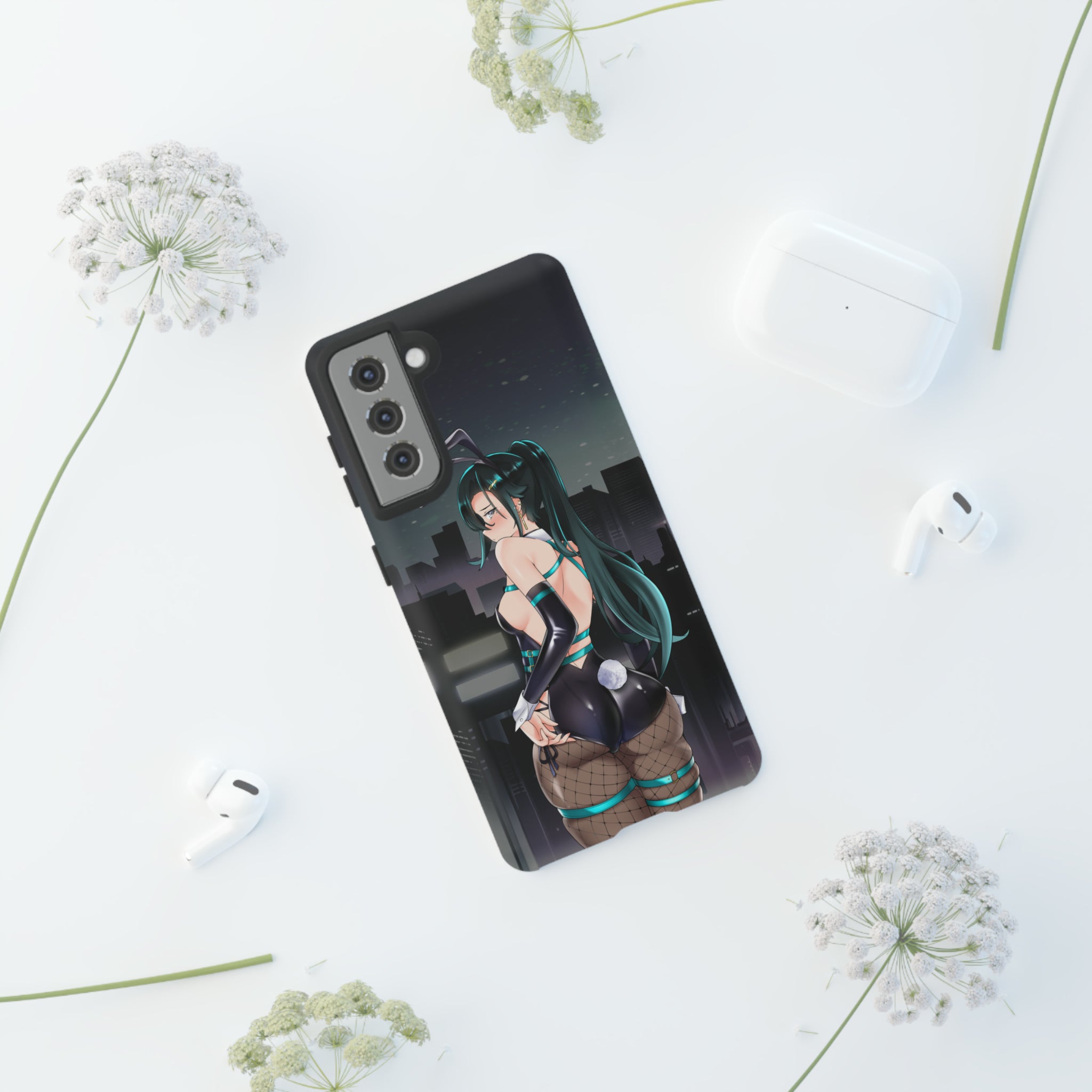 Cute Bunny Girl Floral Design Phone Case for iPhone & Samsung - Trendy Aesthetic Cover for Girls, Teens & Women - Perfect for Daily Use, School & Gifts