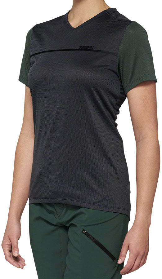 **Ridecamp Women's Short Sleeve Jersey - 100% Breathable Cycling Top, Charcoal/Green, X-Large | Perfect for Road Biking, Mountain Biking & Outdoor Sports**