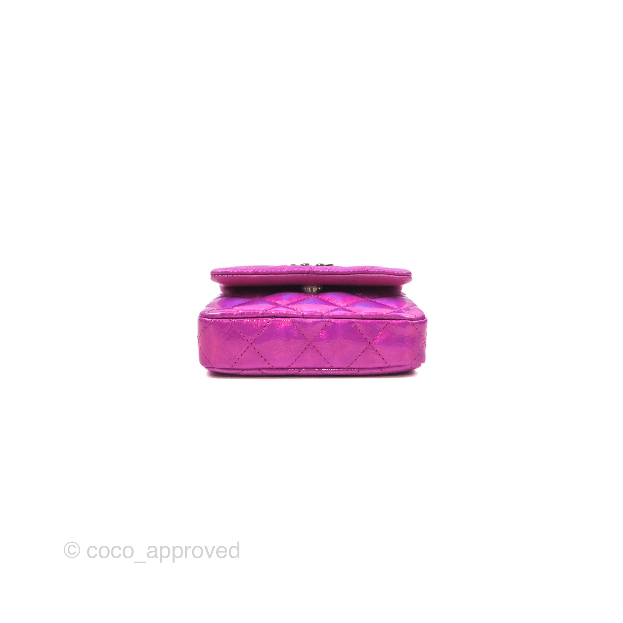 Chanel Fuchsia Iridescent Mirror Goatskin Card Holder with Hook - Luxury Wallet for Women, Perfect for Everyday Use & Travel Accessories