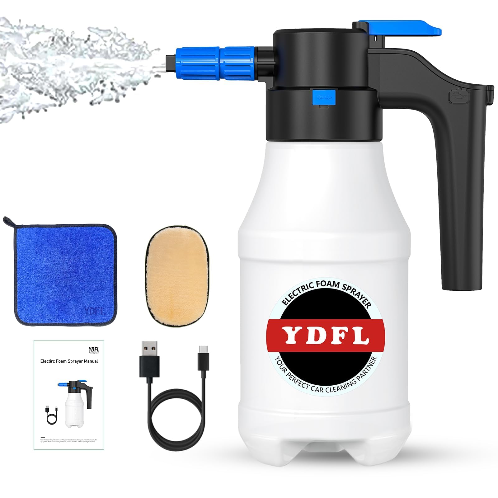 Electric Foam Sprayer with USB Rechargeable Battery - 1.5L Pressurized Car Wash Foam Cannon for Home, Garden & Auto Detailing | Perfect for Washing Cars, Motorcycles, Bikes & Outdoor Cleaning