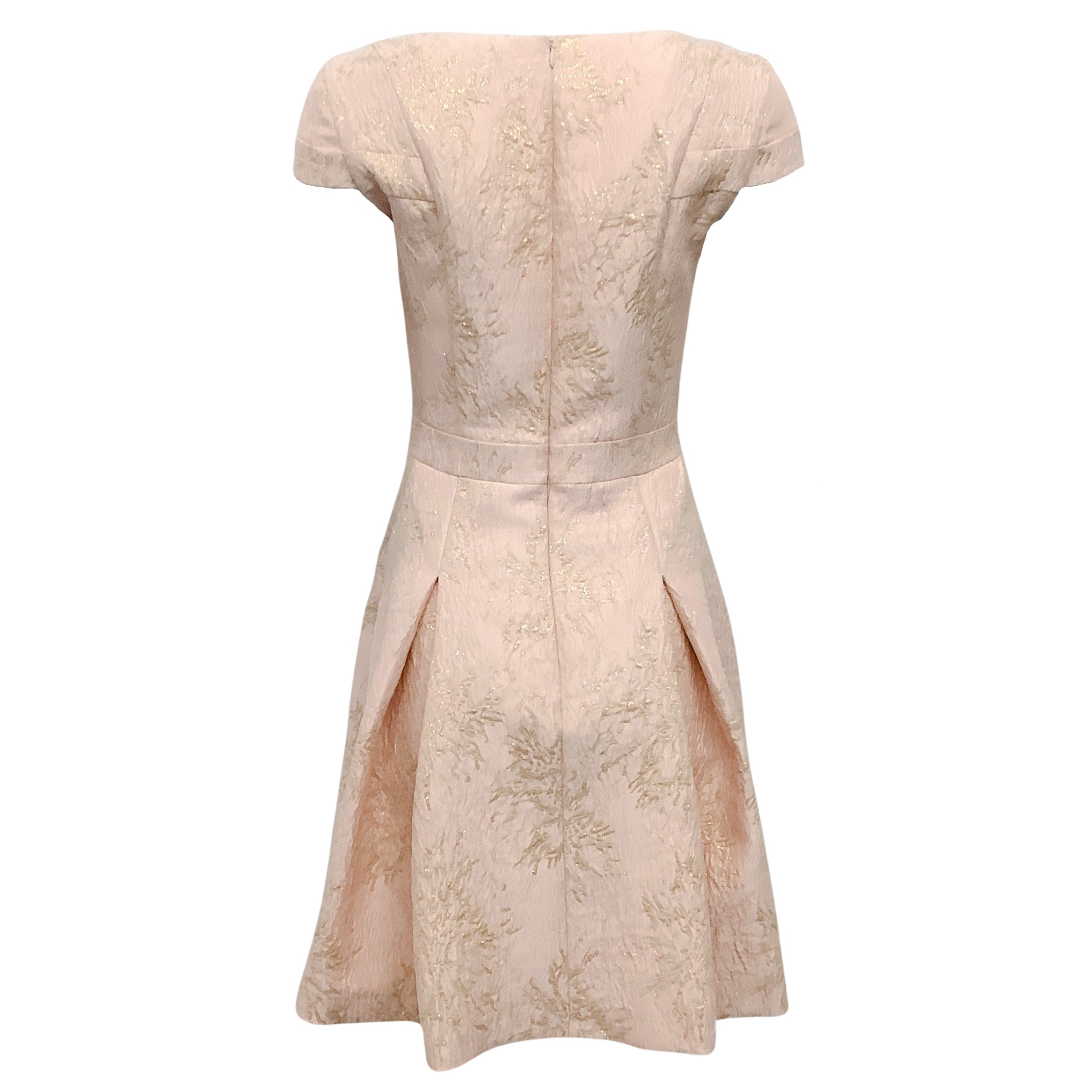 Paule Ka Pink & Gold Embroidered Jacquard Cap Sleeve Dress for Women | Elegant Cocktail Party & Wedding Guest Outfit