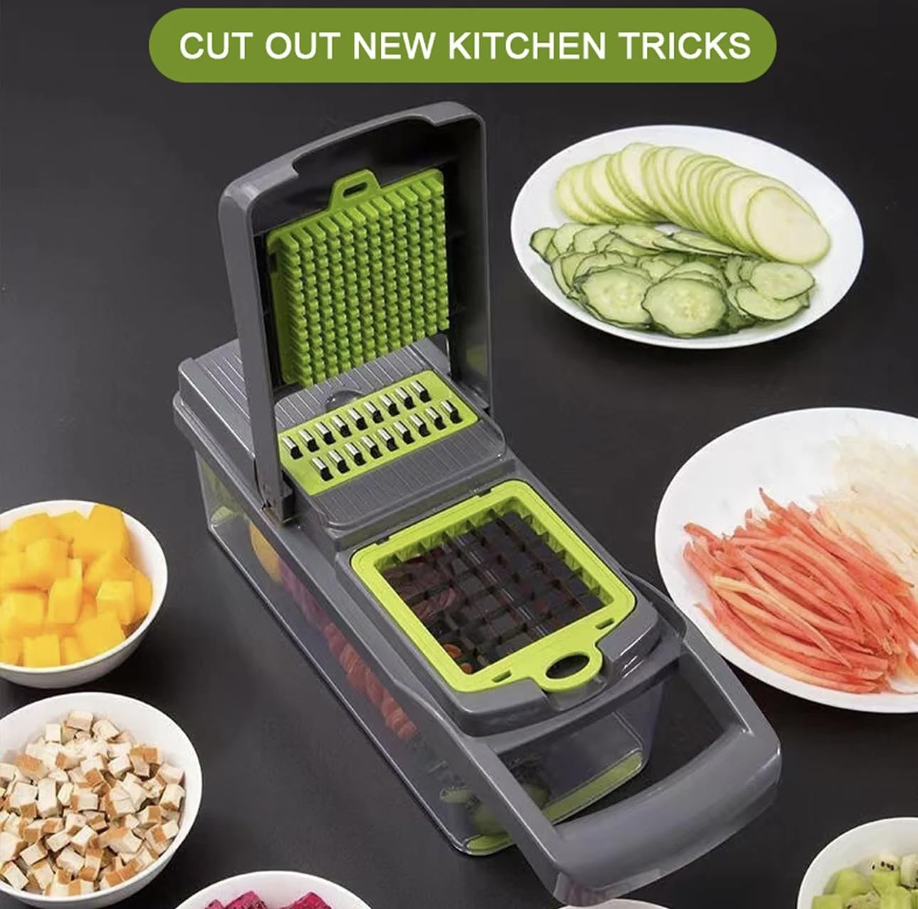 15-in-1 Multifunctional Vegetable Chopper with 8 Blades - Onion & Garlic Cutter, Slicer, Dicer & Storage Container for Easy Food Prep - Perfect for Meal Prep, Salads, Stir Fry & Home Cooking