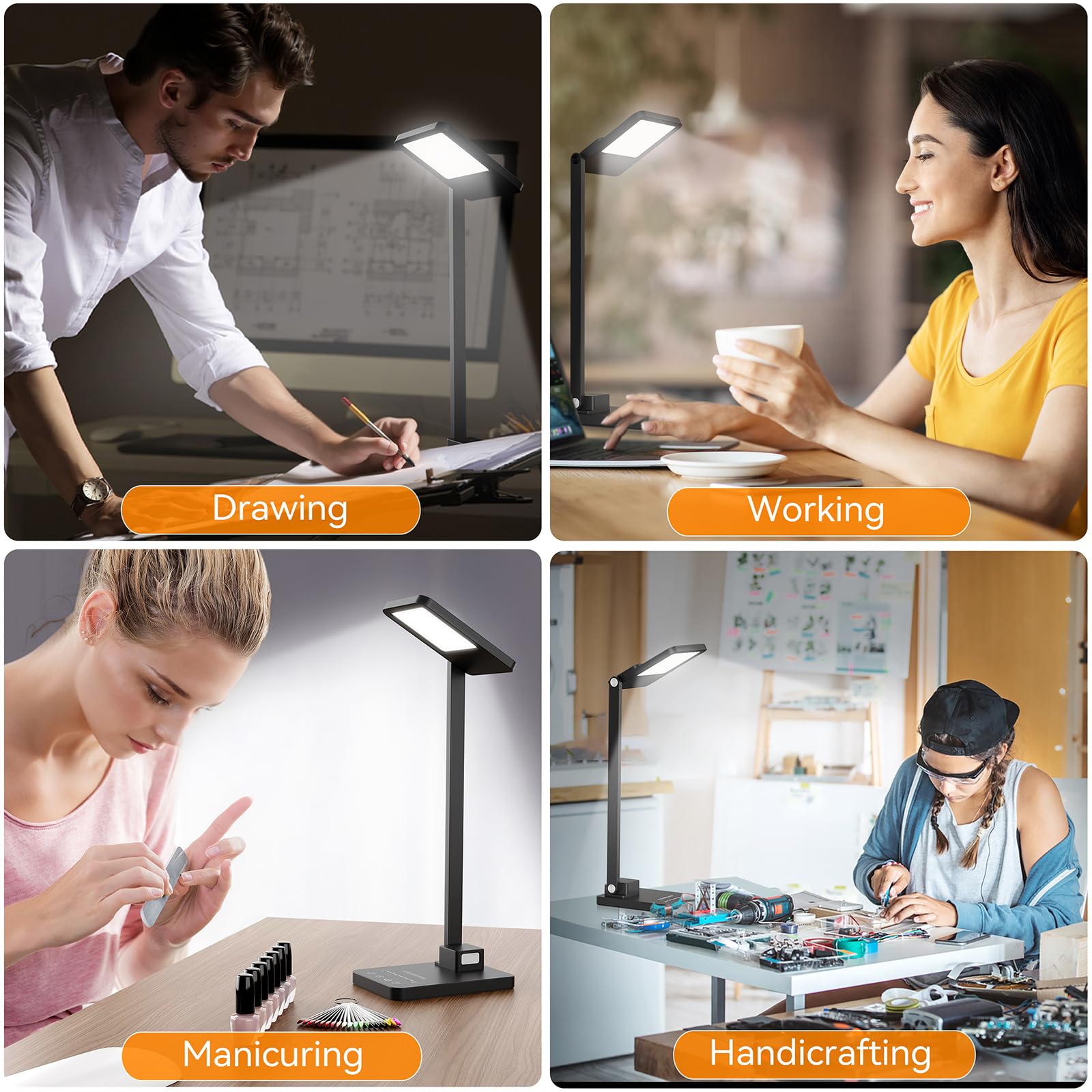 3 in 1 LED Desk Lamp - Dimmable Table Lamp with USB Charging Port & Night Light, 25 Lighting Modes & Multi-Angle Adjustable, Eye-Caring Study Light for College Dorm, Office & Home Workspace | Perfect for Reading, Working & Nighttime Use
