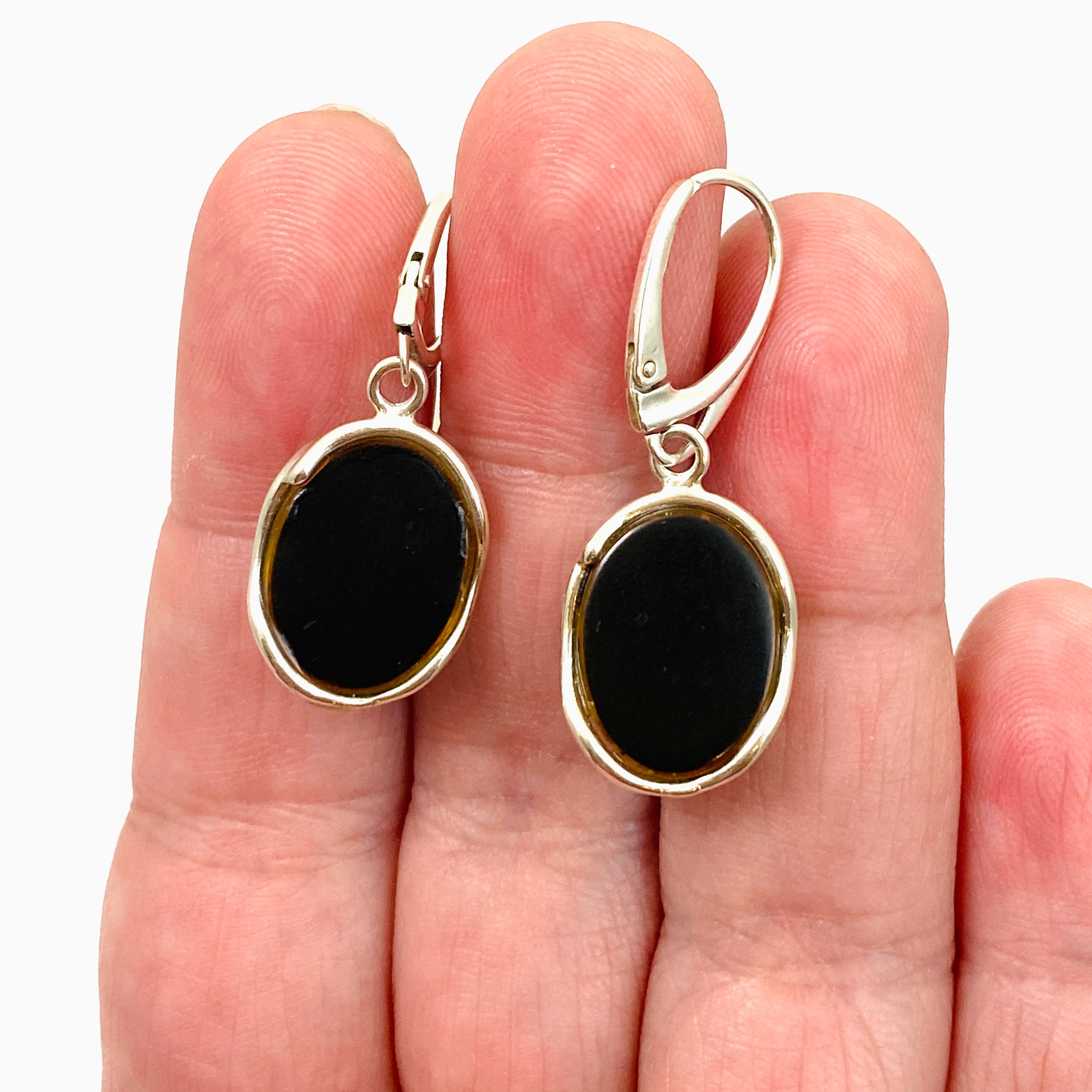 Baltic Green Amber Oval Cabochon Earrings AMB301 - Handmade Natural Gemstone Jewelry for Women - Perfect for Weddings, Parties & Special Occasions