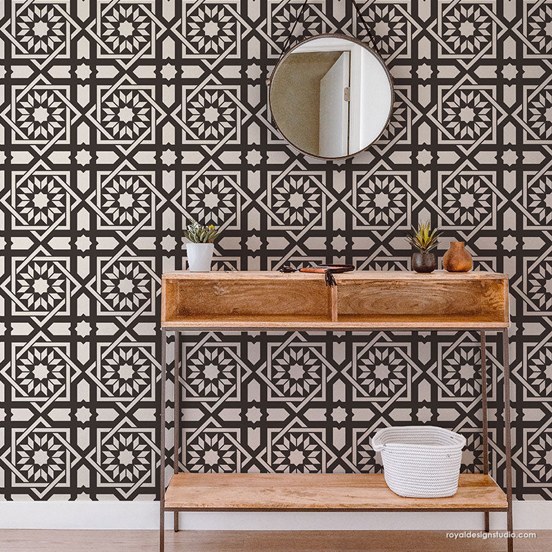 Almeria Allover Tile Stencil - Reusable DIY Wall & Floor Stenciling Kit for Home Decor, Bathroom, Kitchen Backsplash - Perfect for Painting Patterns on Ceramic, Concrete & Wood Surfaces