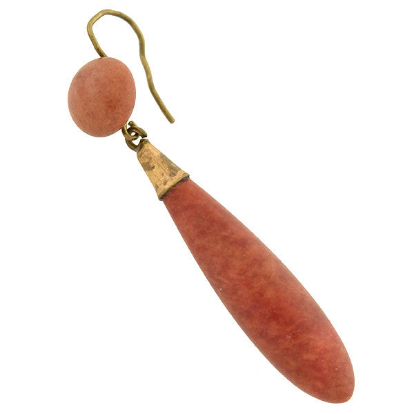 Victorian Style 9kt Gold Carved Jasper Teardrop Earrings - Elegant Dangle Jewelry for Women, Perfect for Weddings, Parties & Special Occasions