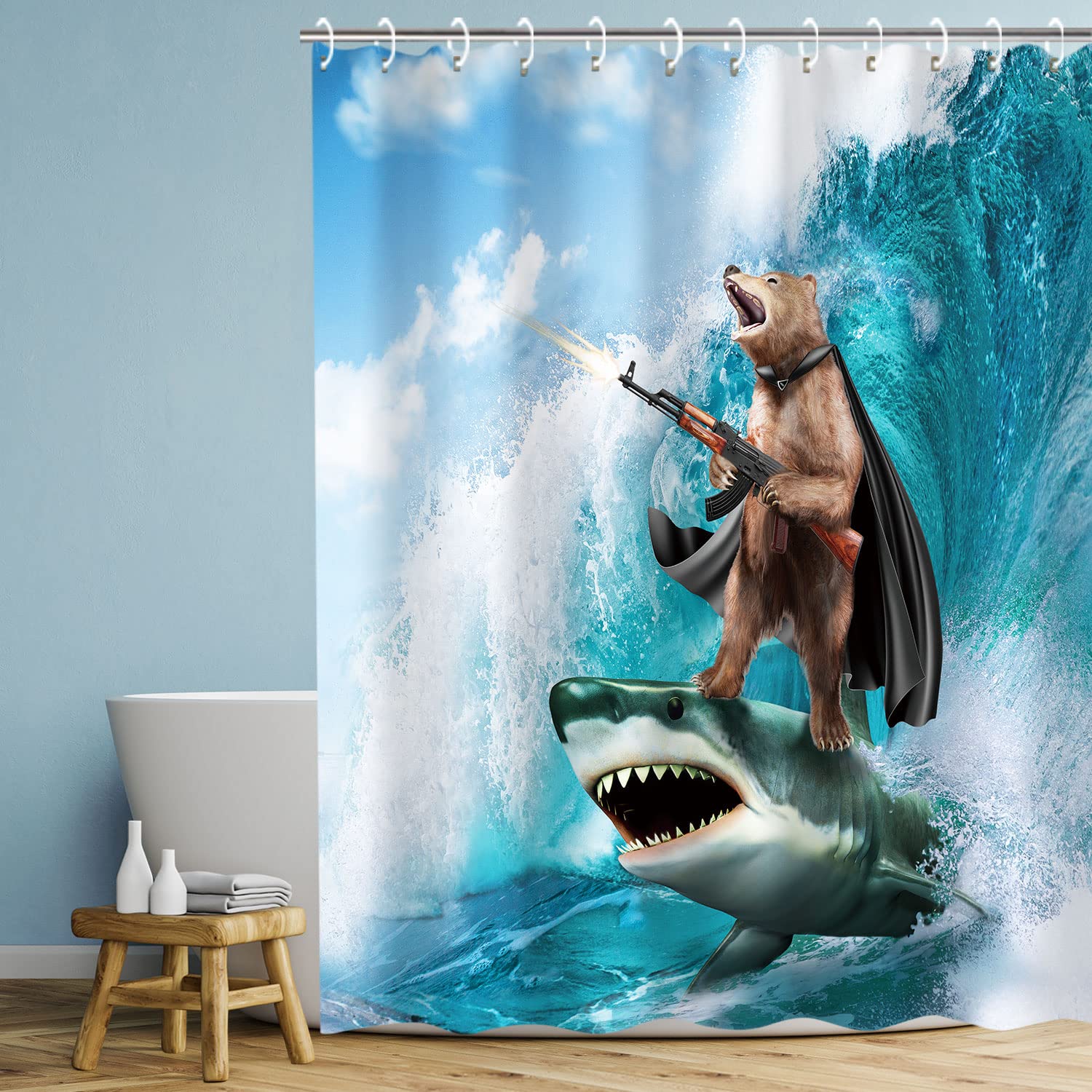 RosieLily Funny Bear Shower Curtain Set with 12 Hooks - 72x78 Inches Cute Bathroom Decor for Kids & Teens - Perfect for Wild Themed Bathrooms, Playful Nursery or Unique Gift Idea