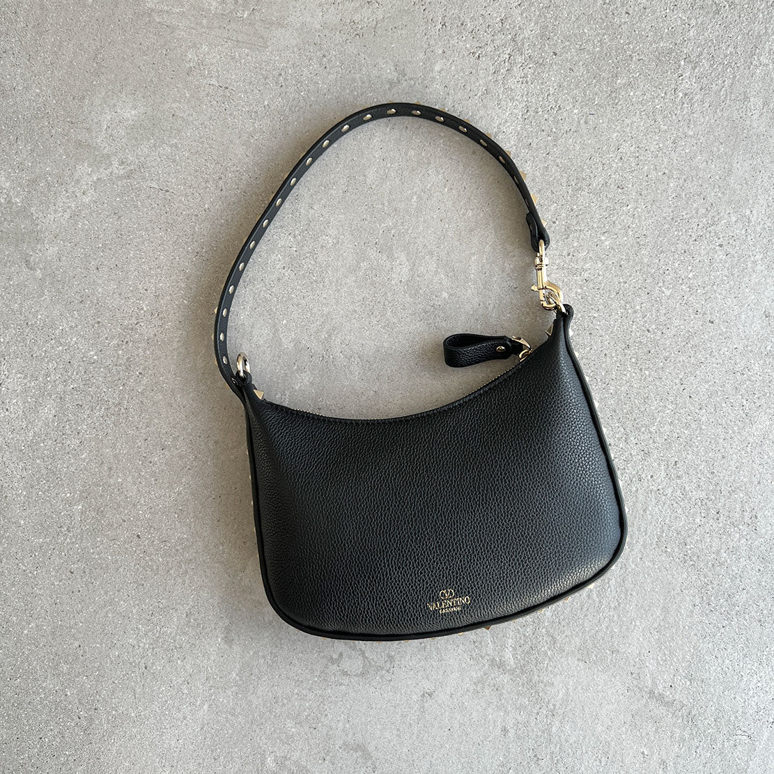 Valentino Rockstud Mini Hobo Bag - Black Leather Crossbody Purse for Women | Perfect for Evening Out, Date Night & Travel