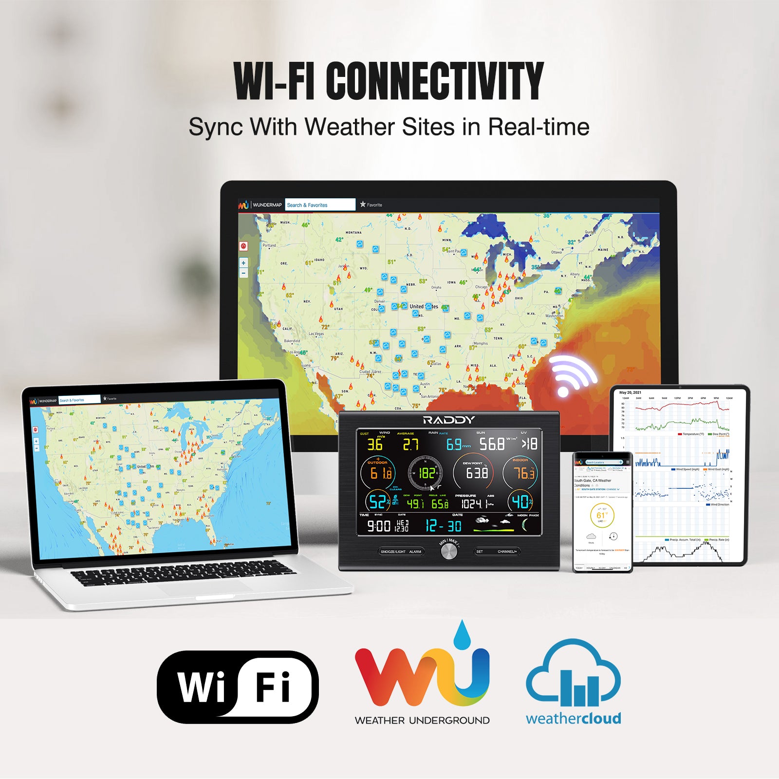 Raddy L7 LoRa Weather Station - Wireless Indoor/Outdoor Weather Monitor with 1.9 Mile Range, 7.2