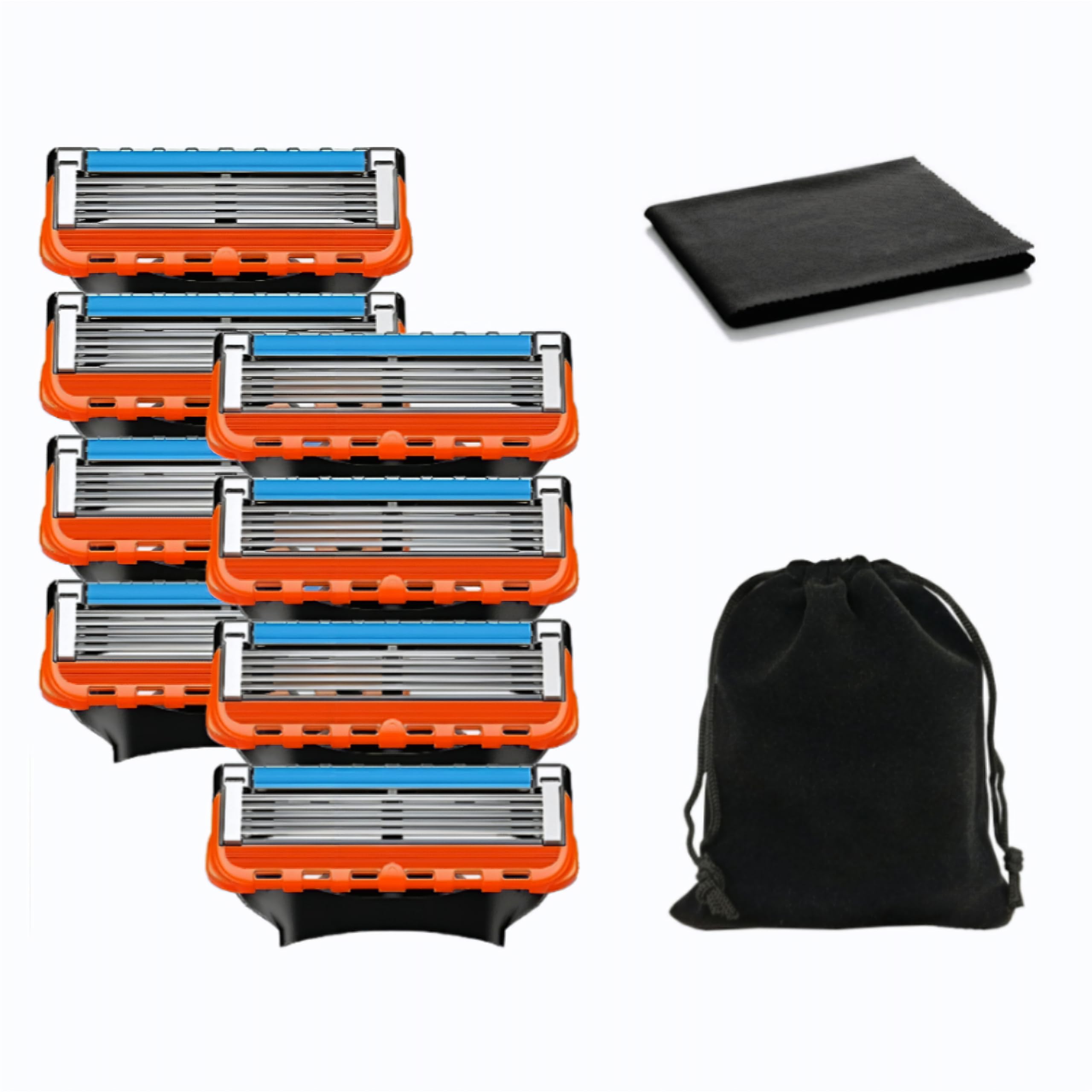 Fusion 5 Blades Refills for Men - 8 Pack Replacement Razor Cartridges with Travel Pouch & Cleaning Cloth - Compatible with Gillette Fusion5 Razors - Perfect for Travel, Gym & Everyday Shaving