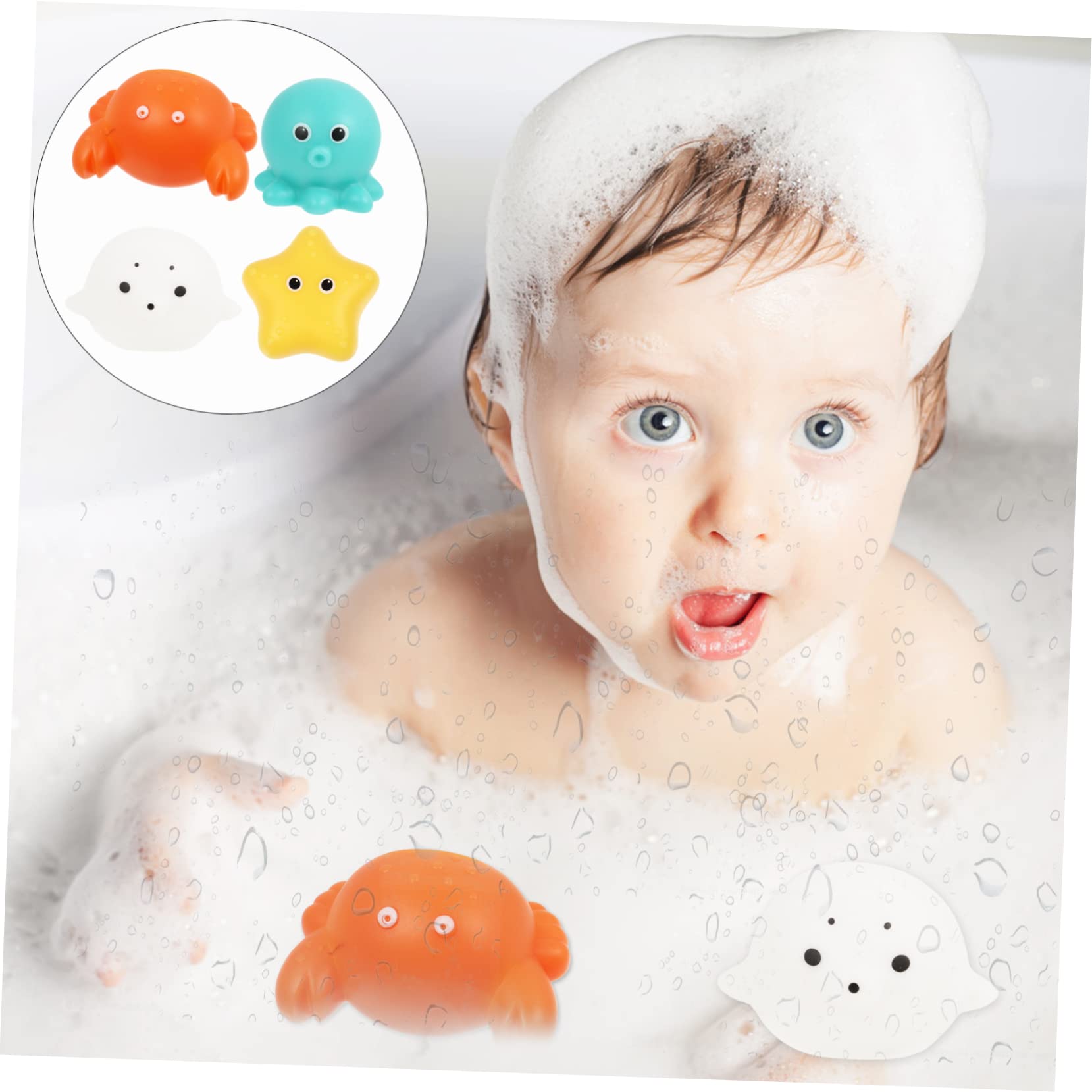FAVOMOTO 12 Pcs Light Up Bath Toys - Glow in The Dark Sea Creature & Star Vinyl Bath Toys for Kids, Fun Learning & Sensory Water Play | Bathtub, Pool, Beach & Outdoor Activities