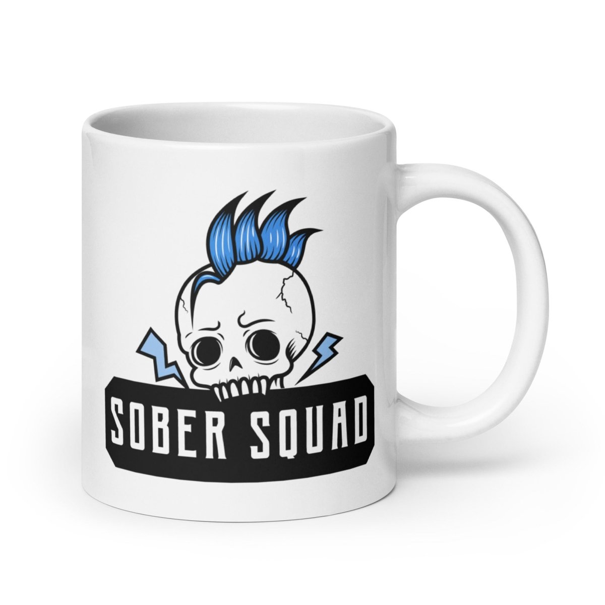 Sober Squad Mohawk Skull Coffee Mug - Funny Novelty Ceramic Cup for Coffee, Tea & Hot Drinks - Perfect Gift for Recovery, Sobriety & AA Meetings