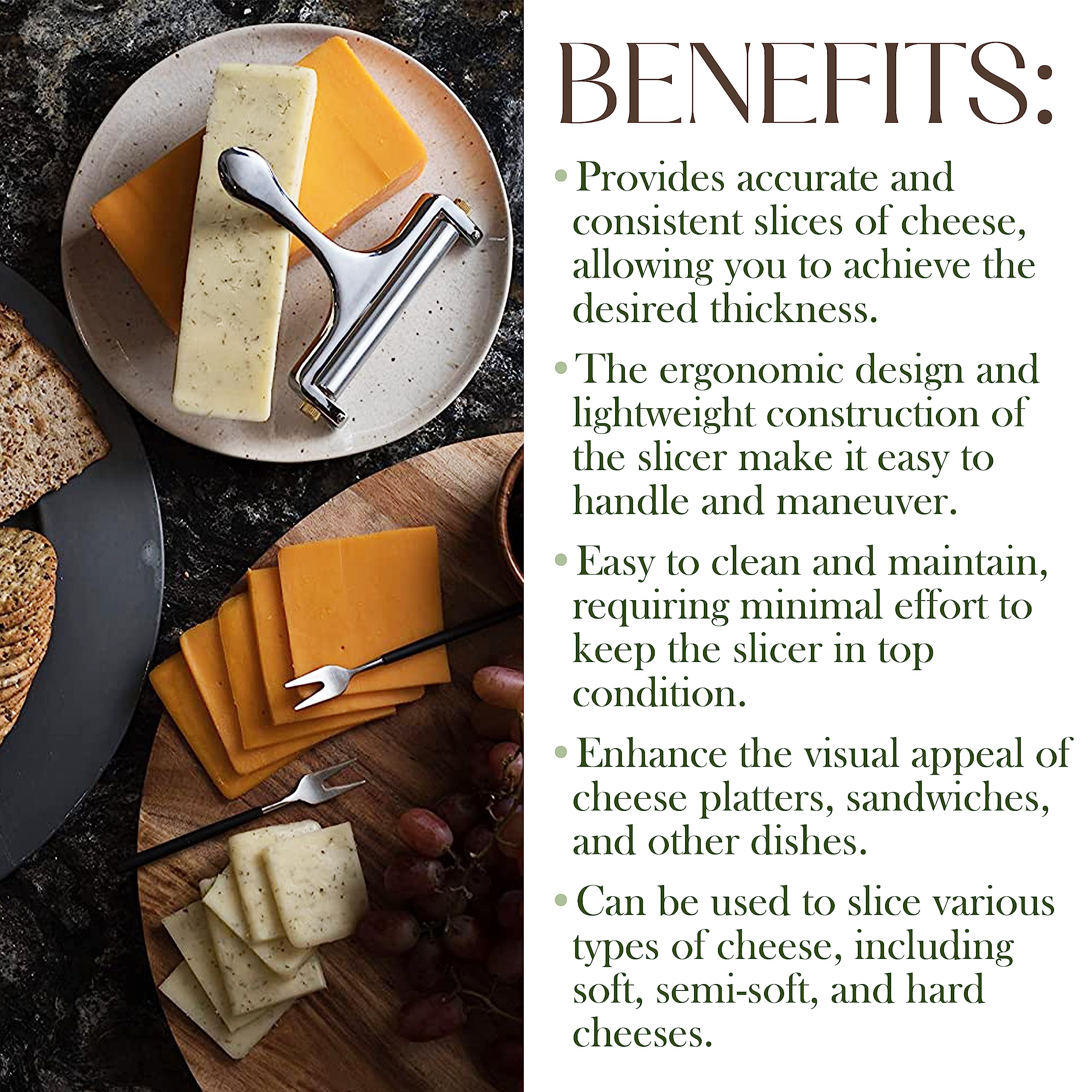 Bellemain Stainless Steel Adjustable Cheese Slicer - Handheld Cheese Cutter for Cheddar, Gruyere, Mozzarella - Cheese Shaver & Curler for Thin or Thick Slices (Silver) - Perfect for Charcuterie Boards, Wine Pairings & Home Cooking