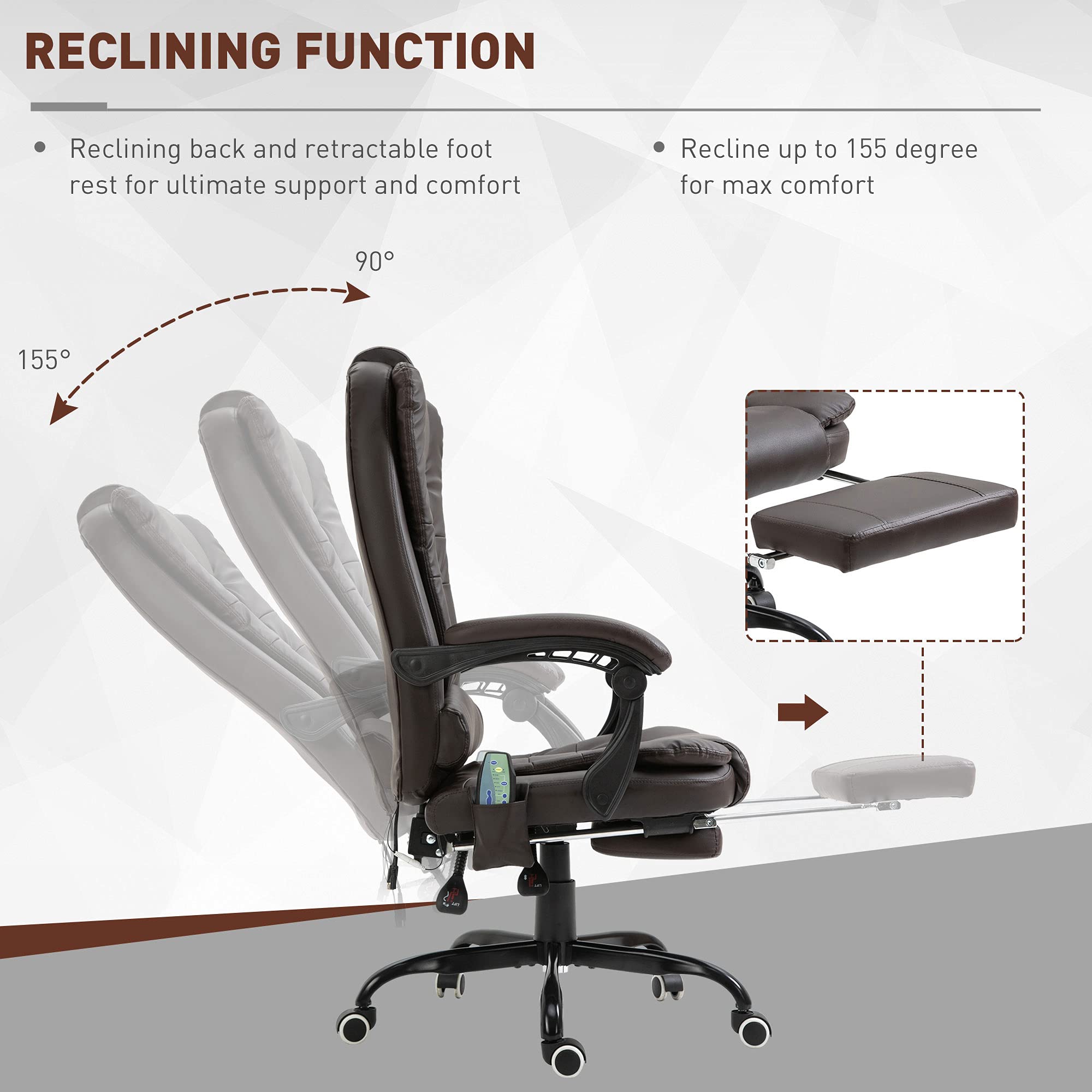 Vinsetto 7-Point Vibrating Massage Office Chair - High Back Executive Recliner with Lumbar Support & Footrest - Adjustable Height Ergonomic Chair for Home & Office - Perfect for Work, Gaming & Relaxation (Brown)