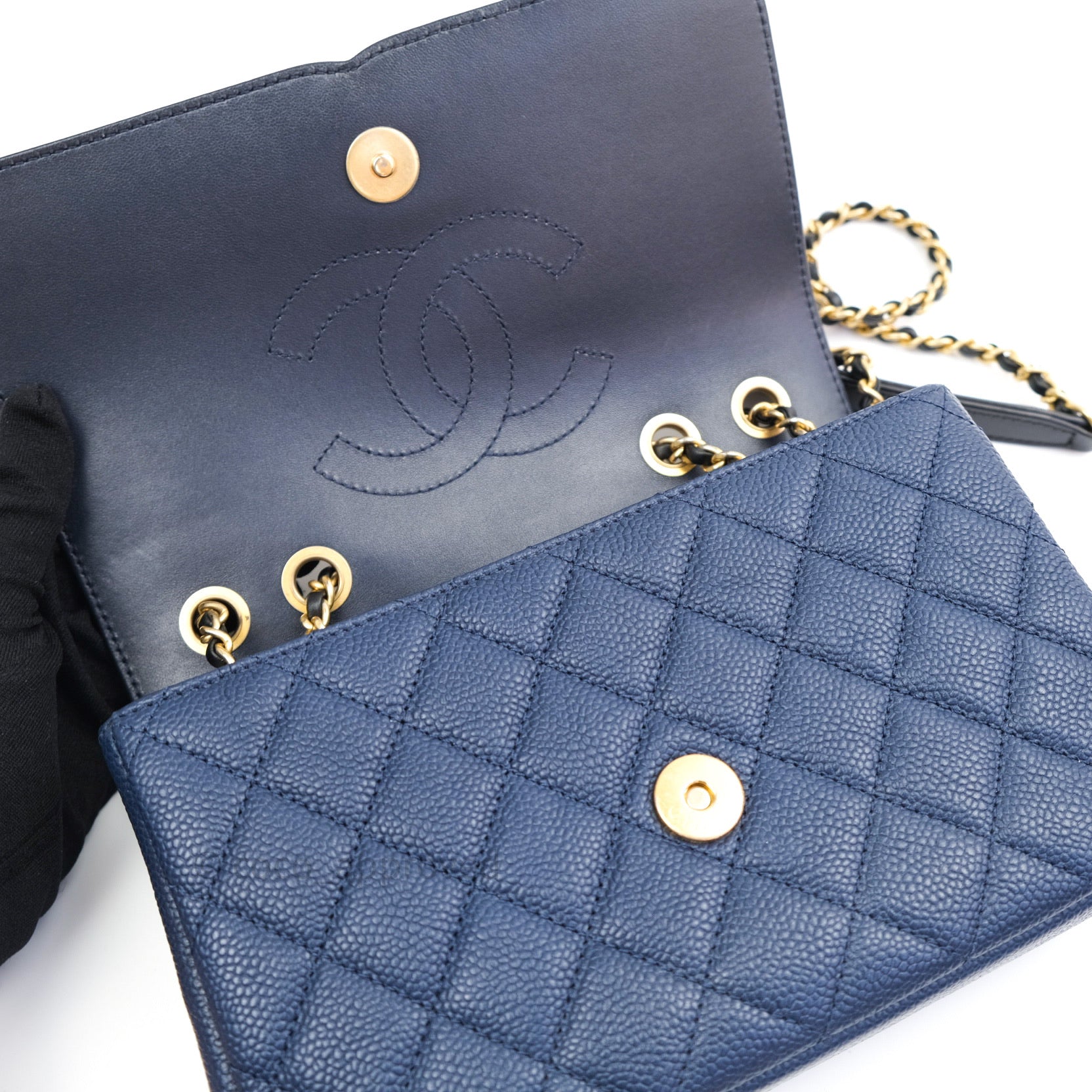 Chanel Caviar Quilted Small CC Filigree Flap Bag in Navy & Black - Luxury Crossbody Purse for Women, Perfect for Evening Events & Daily Use
