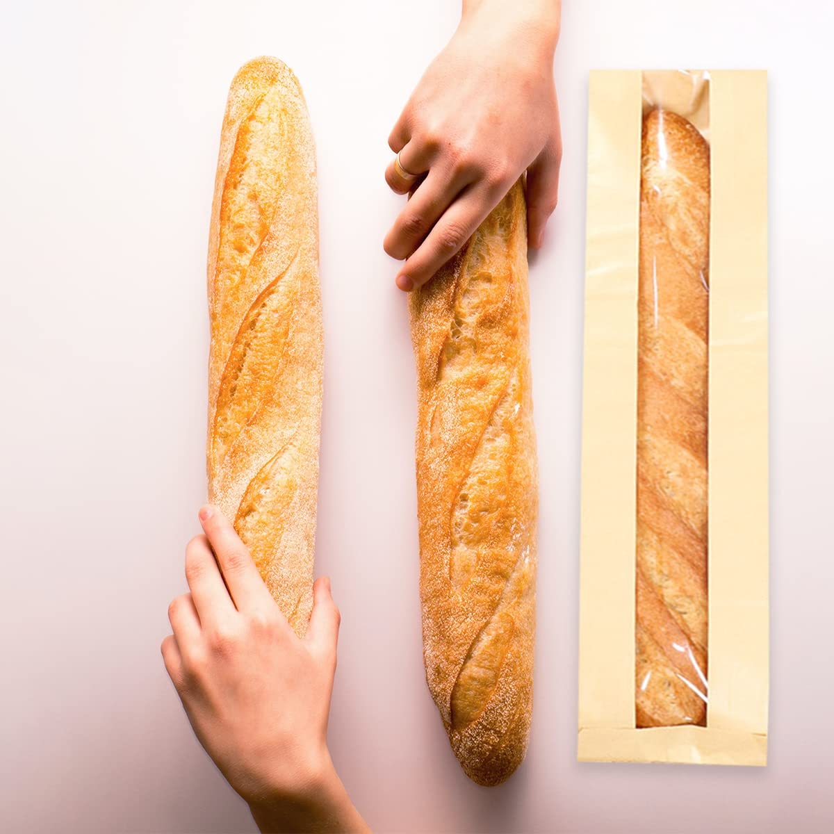 50-Pack French Bread Bags with Window | Kraft Paper Loaf Packaging Bags for Homemade Baguette, Sourdough & Artisan Bread | Reusable Bread Storage Bags with Seal Sticker (14