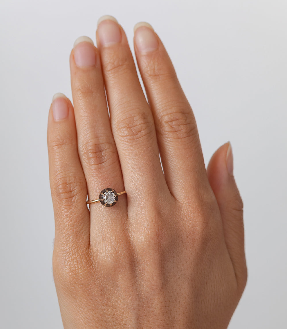 Victorian Style Bezel Set Champagne Diamond Solitaire Engagement Ring - 14K Gold Vintage Wedding Band for Her, Perfect Proposal Gift & Anniversary Jewelry