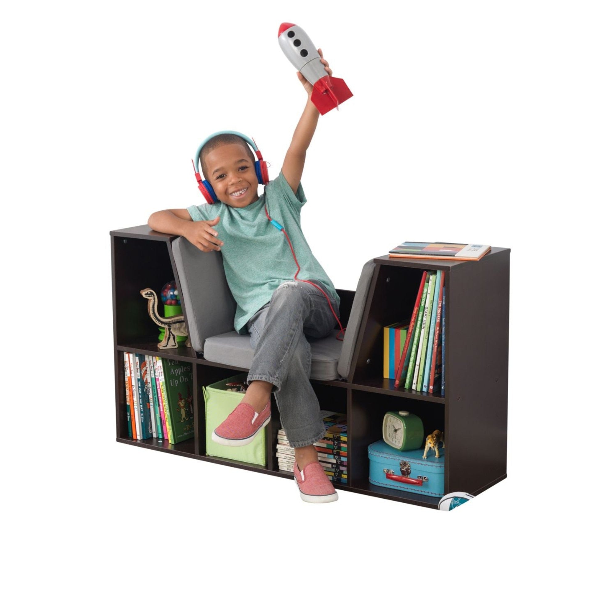 KidKraft Wooden Bookcase with Reading Nook - Espresso Finish, Kids Bookshelf with Storage for Bedroom, Playroom & Homeschool - Perfect for Storytime & Learning Nook