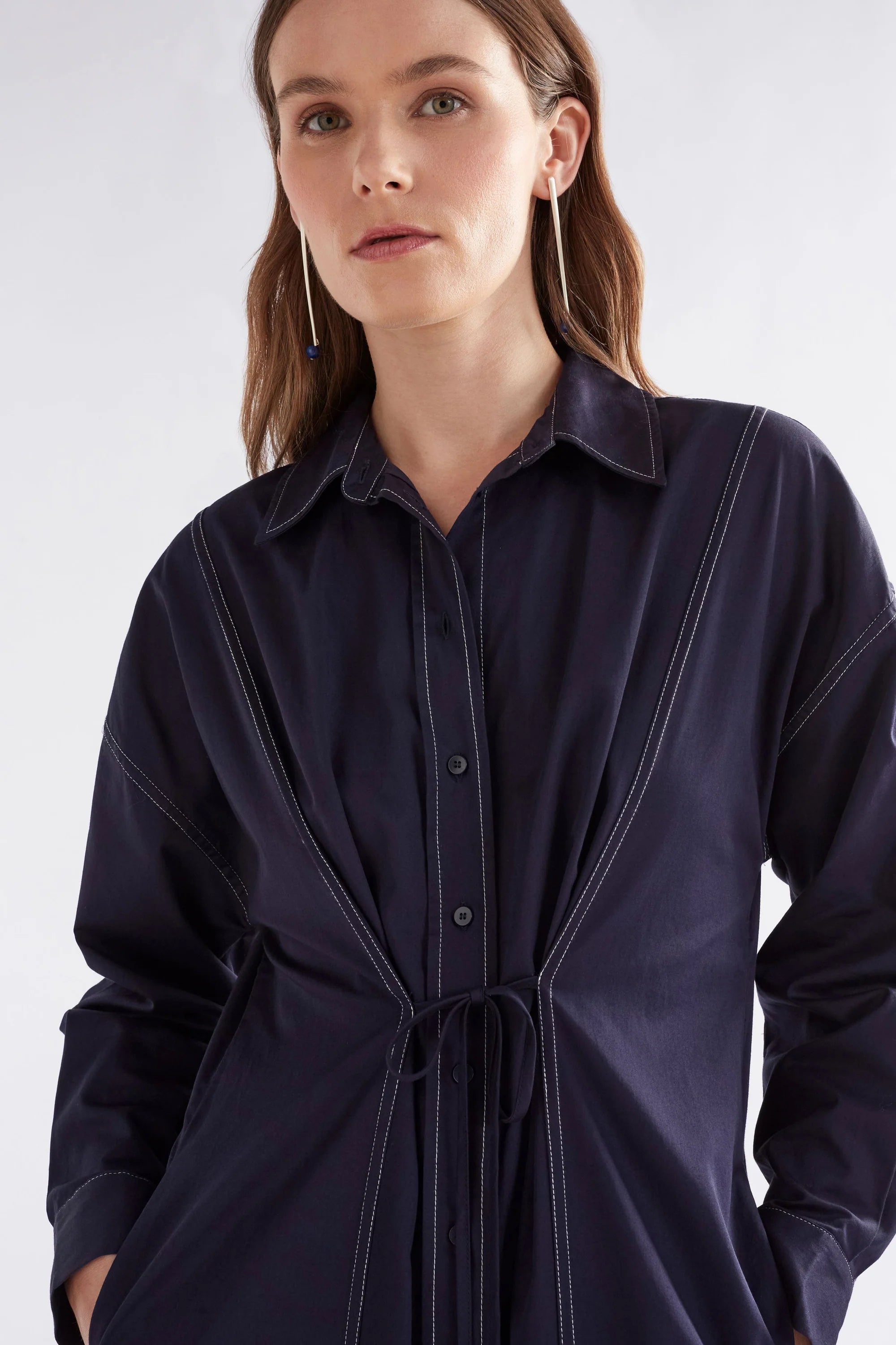 ELK Rodan Stitch Shirt Dress in Navy Blue - Stylish Women's Casual Wear for Office, Date Night & Everyday Outfits