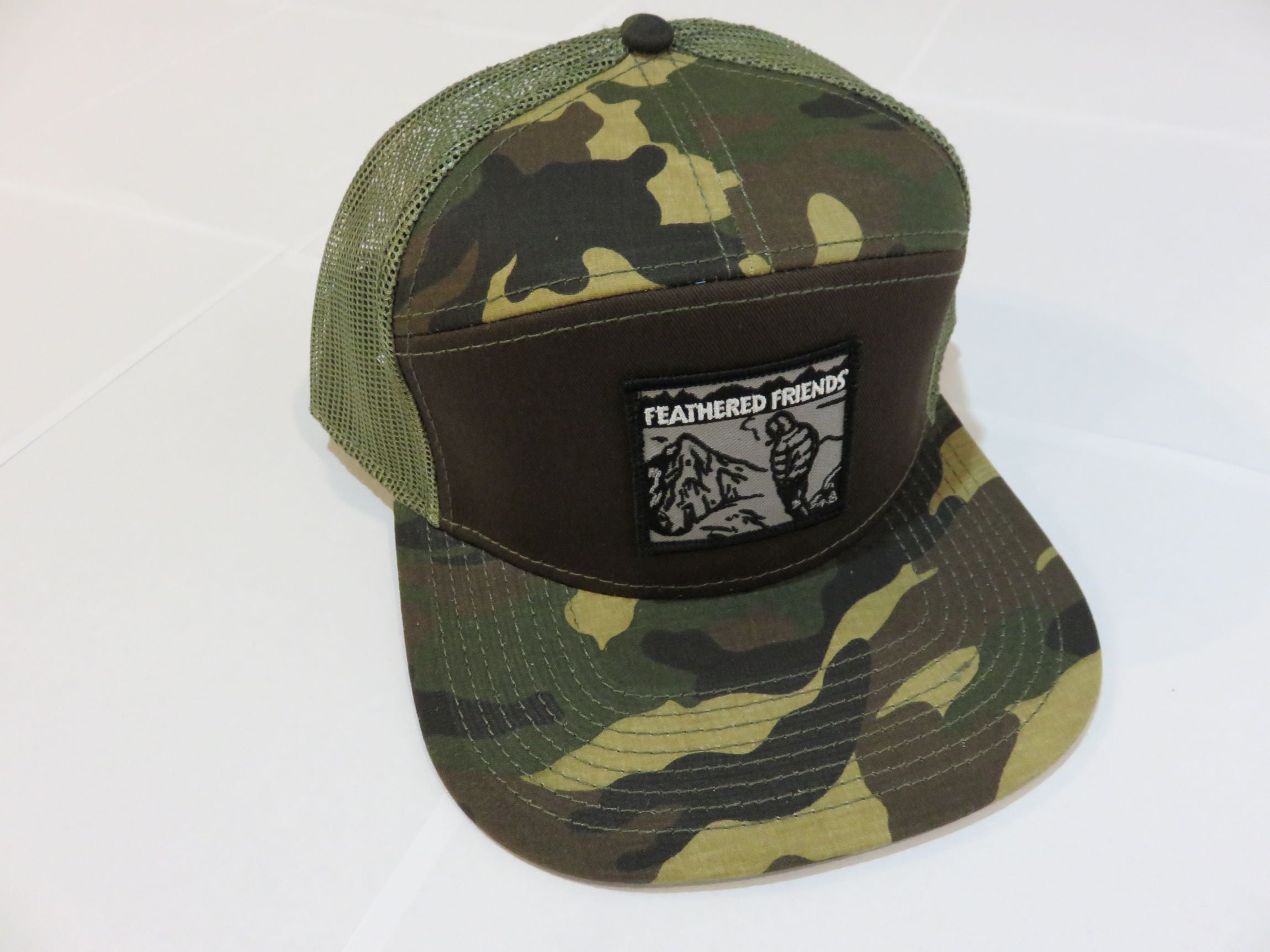 Stylish Feathered Friends Smoking Man Seven Panel Cotton Trucker Hat for Men - Perfect for Outdoor Adventures, Casual Wear & Music Festivals