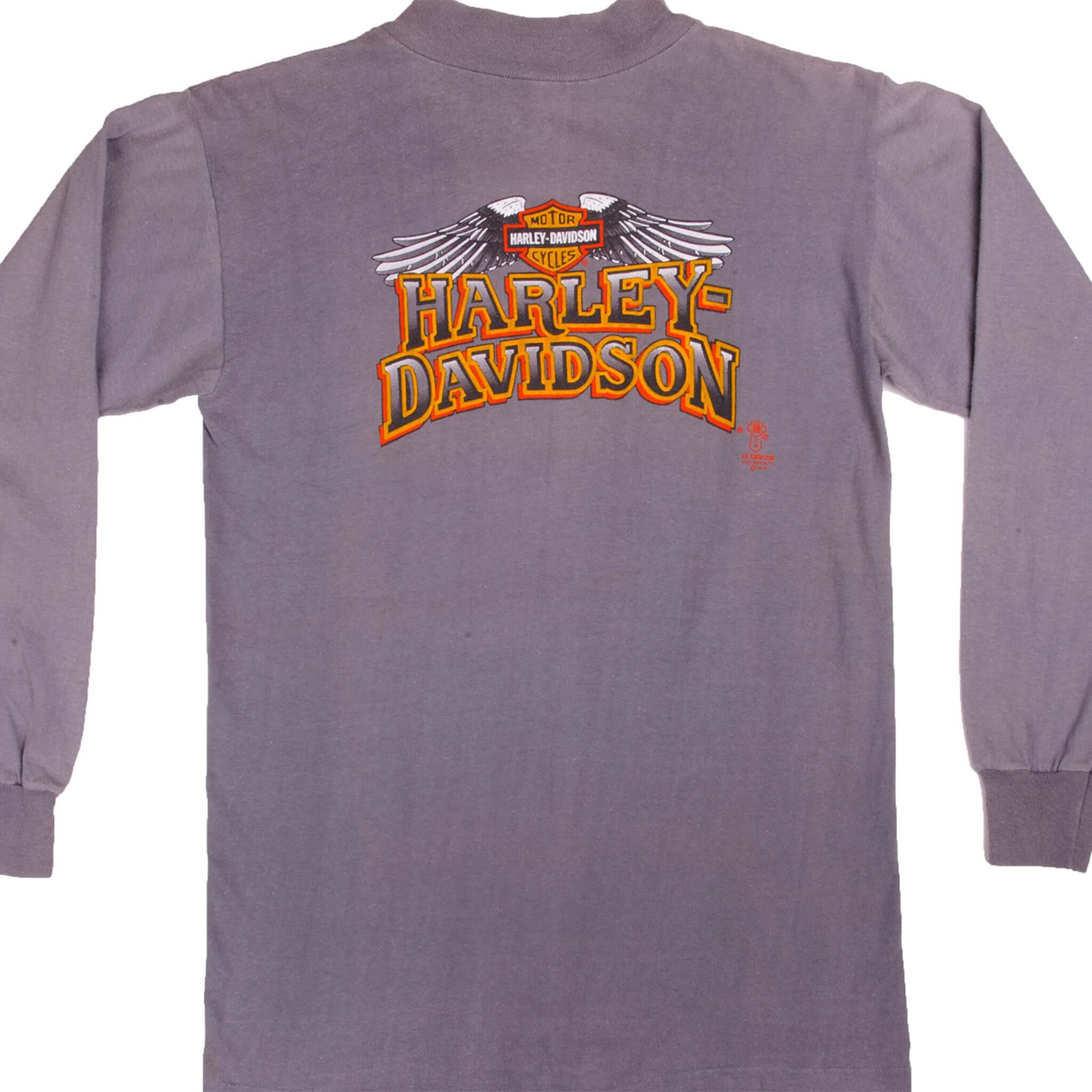 Vintage 3D Emblem Harley Davidson Long Sleeve T-Shirt 1989 Small - Made in USA - Motorcycle Riding & Retro Fashion Styling