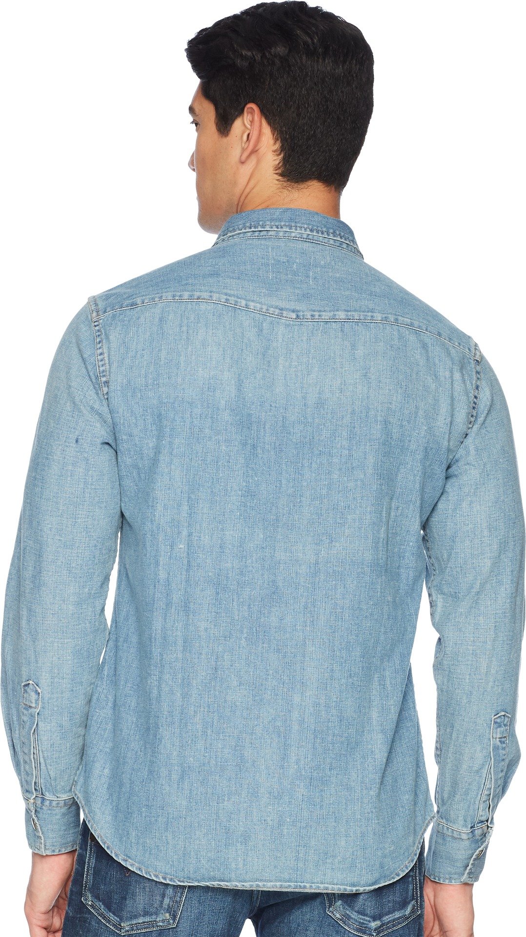Billy Reid Men's Denim Brass Snap Work Shirt - Classic Button-Up Shirt for Casual & Workwear | Durable Cotton Denim Shirt for Everyday Wear, Outdoor Activities & Layering