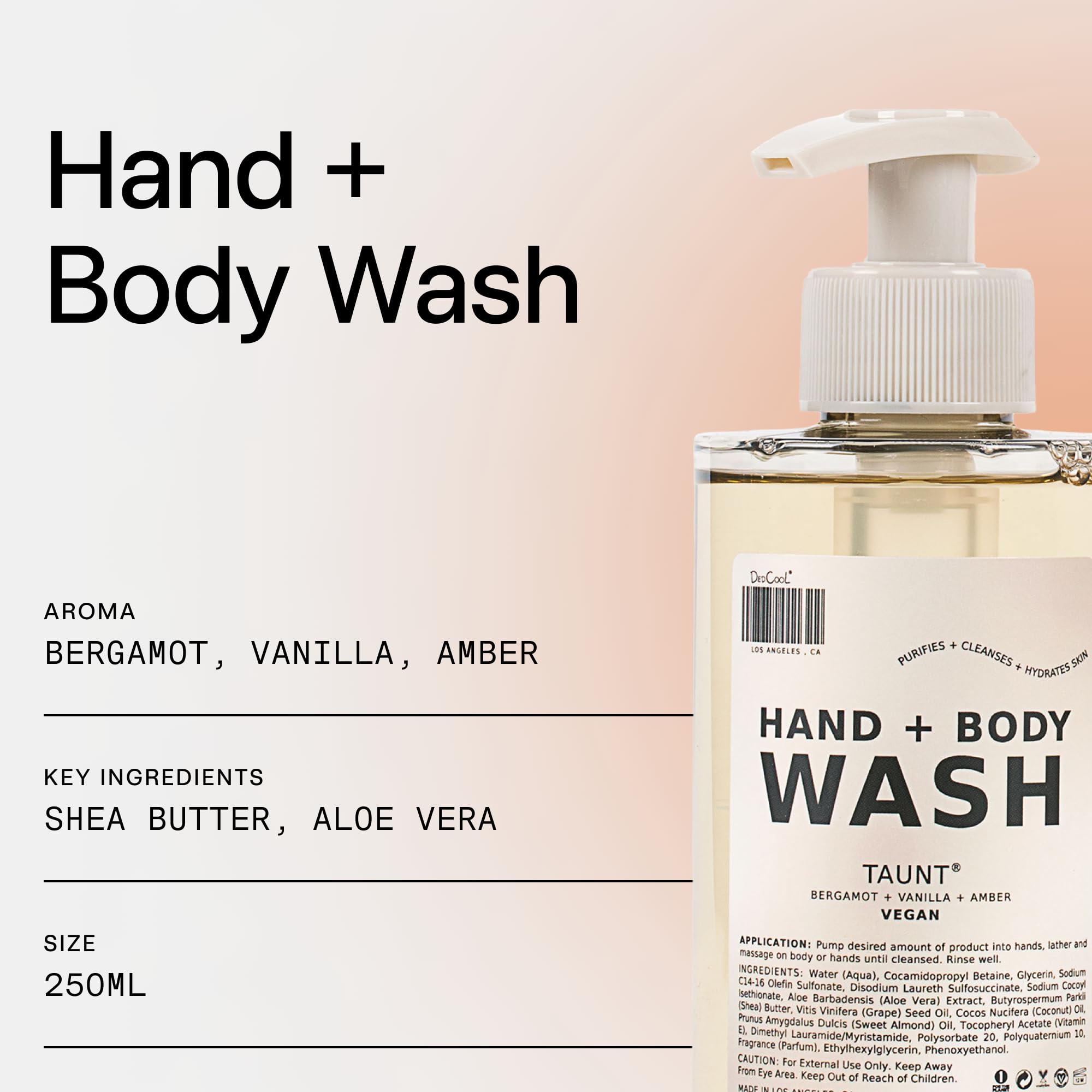 DedCool Hand & Body Wash (01 Taunt, 8.5 fl oz) - Natural Hydrating Body Soap with Pump, Moisturizing Cleanser for Hands & Body | Cruelty-Free, Vegan & Non-Toxic | Luxury Fragrance for Daily Shower & Hand Washing