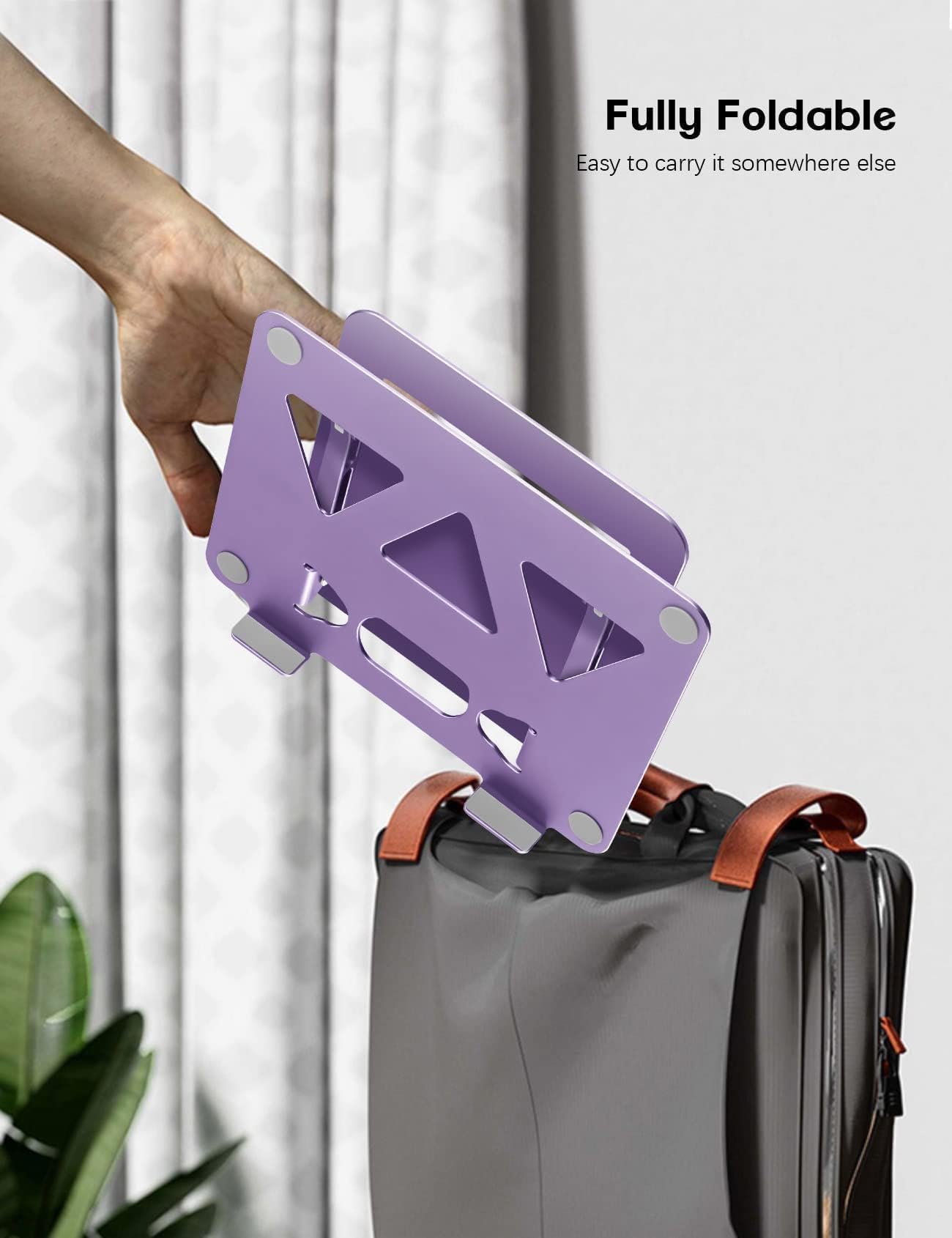Adjustable & Foldable Aluminum Laptop Stand for Desk - Portable Laptop Riser Holder for MacBook Air Pro, HP, Lenovo, Dell, Samsung Chromebook (10-15.6 Inch) - Ergonomic Purple Computer Stand for Home Office, Gaming & Workstation Setup