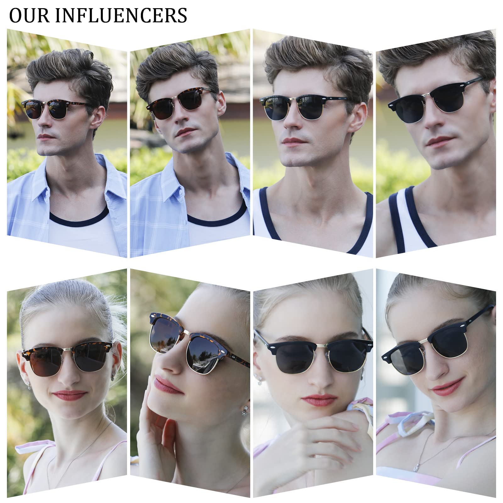 Polarized Browline Sunglasses for Men & Women - Classic Semi-Rimless Retro Frame - UV 400 Protection - Perfect for Driving, Beach & Outdoor Activities