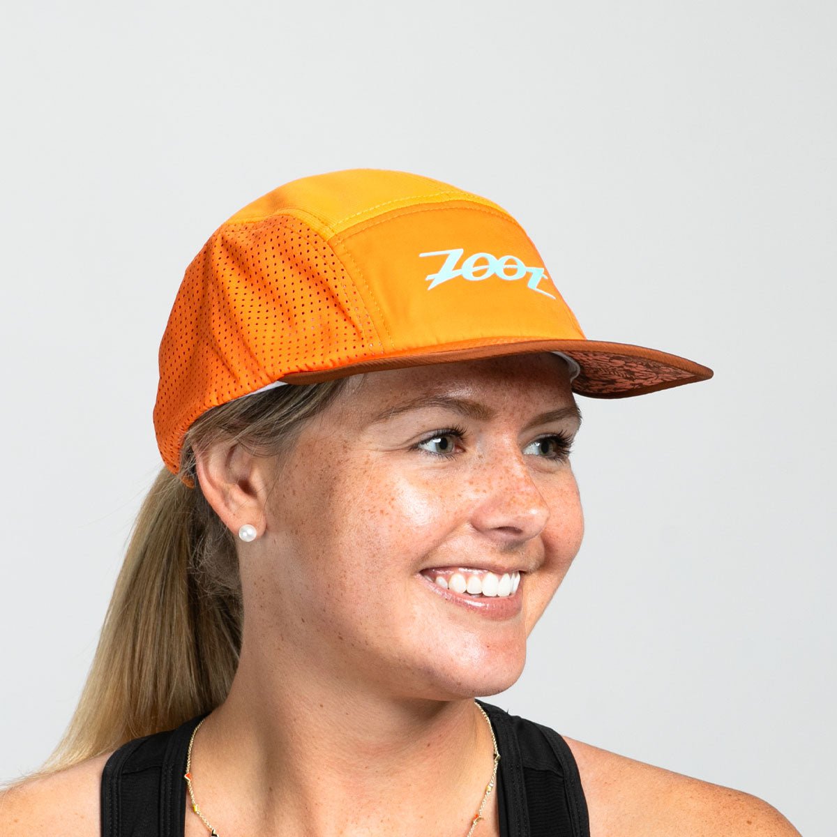 Unisex Tech 5 Panel Hat - Orange Aloha Print Adjustable Baseball Cap for Men & Women - Perfect for Outdoor Activities, Beach, Hiking & Casual Wear