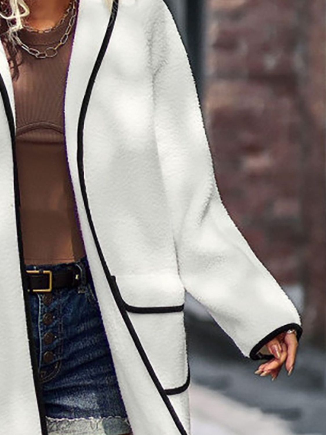 Full Size Contrast Trim Long Sleeve Coat with Pockets - Stylish Winter Outerwear for Women, Men | Perfect for Office, Dating & Outdoor Activities