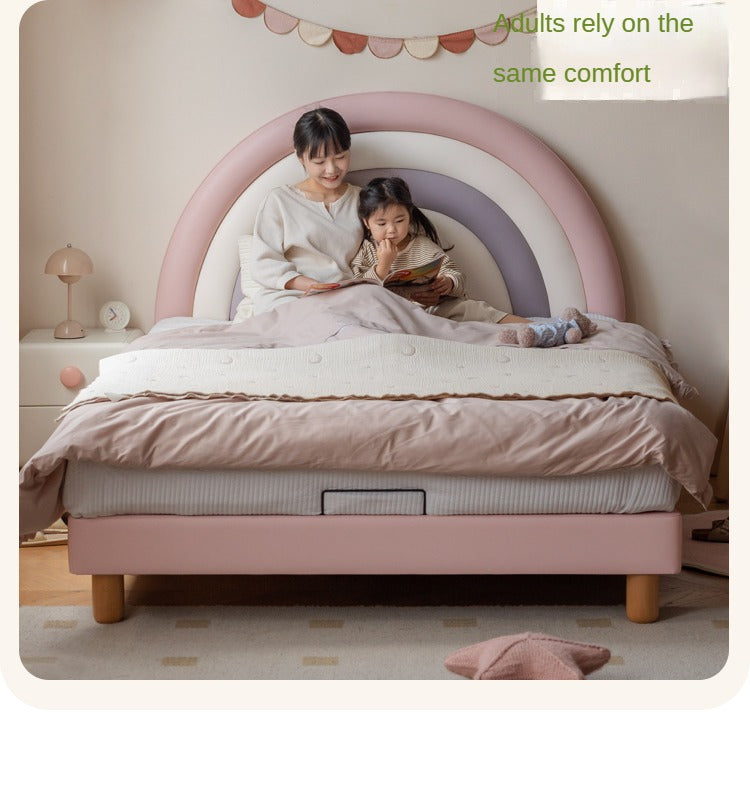 Organic Leather Kids Soft Rainbow Bed – Durable & Comfortable Toddler Bed for Boys & Girls – Perfect for Nursery, Bedroom & Playroom Decor