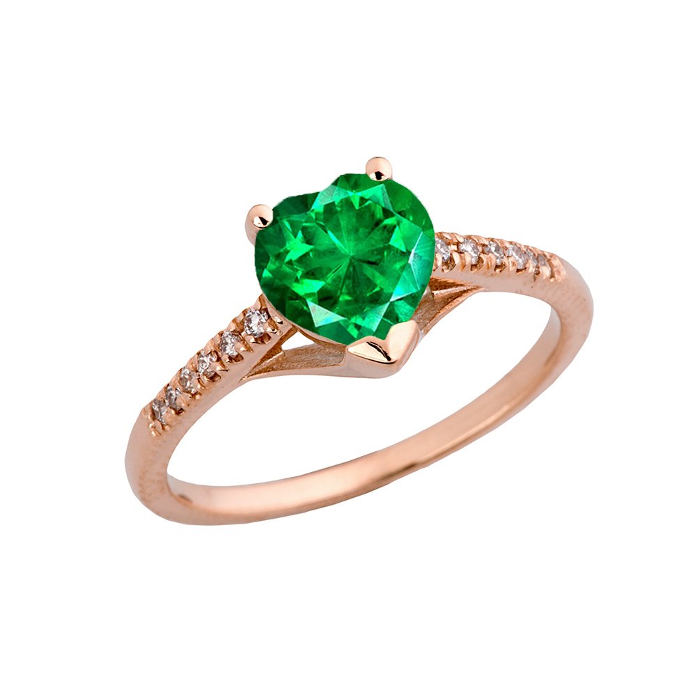 10K Rose Gold Diamond Solitaire May Birthstone Heart Engagement Ring for Women - Perfect Proposal Gift, Anniversary Jewelry & Wedding Band for Brides