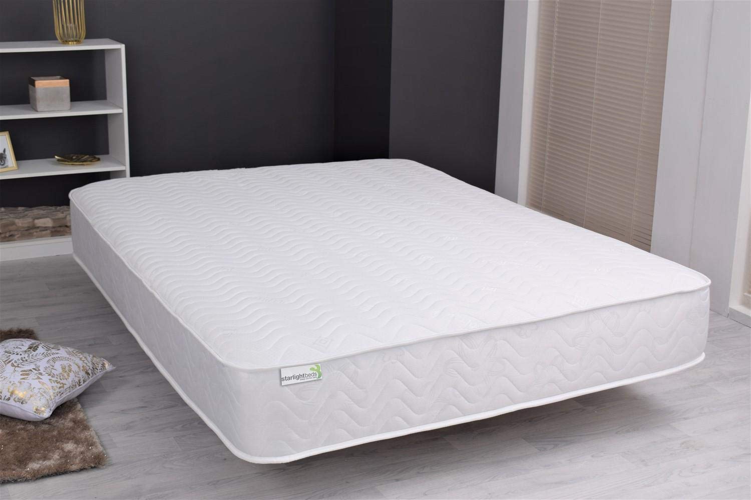Starlight Beds Close Wave 8 Inch Deep Double Budget Mattress - Comfortable Sprung Support, White (4ft6 Double Size 135x190x20cm) for Guest Rooms, Dormitories & Small Bedrooms