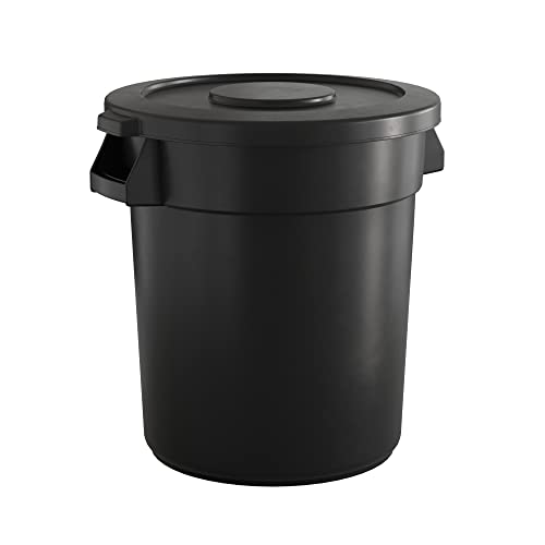 Krollen Industrial 20 Gallon Black Round Commercial Trash Can with Lid - Heavy Duty Waste Bin for Office, Restaurant, Kitchen & Outdoor Use