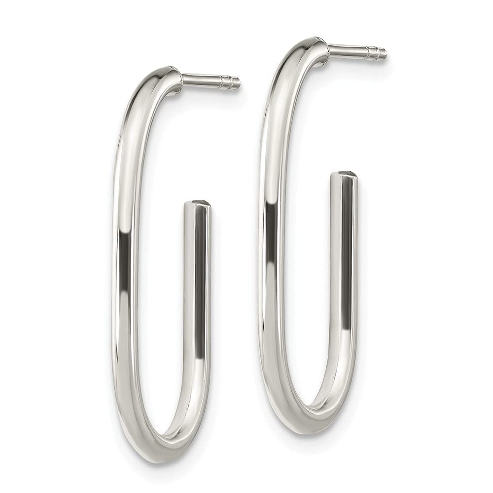Sterling Silver Polished Oval J-Hoop Earrings for Women - 1.06 Inch Length, 0.51 Inch Width - Elegant Jewelry for Everyday Wear, Parties & Gifts