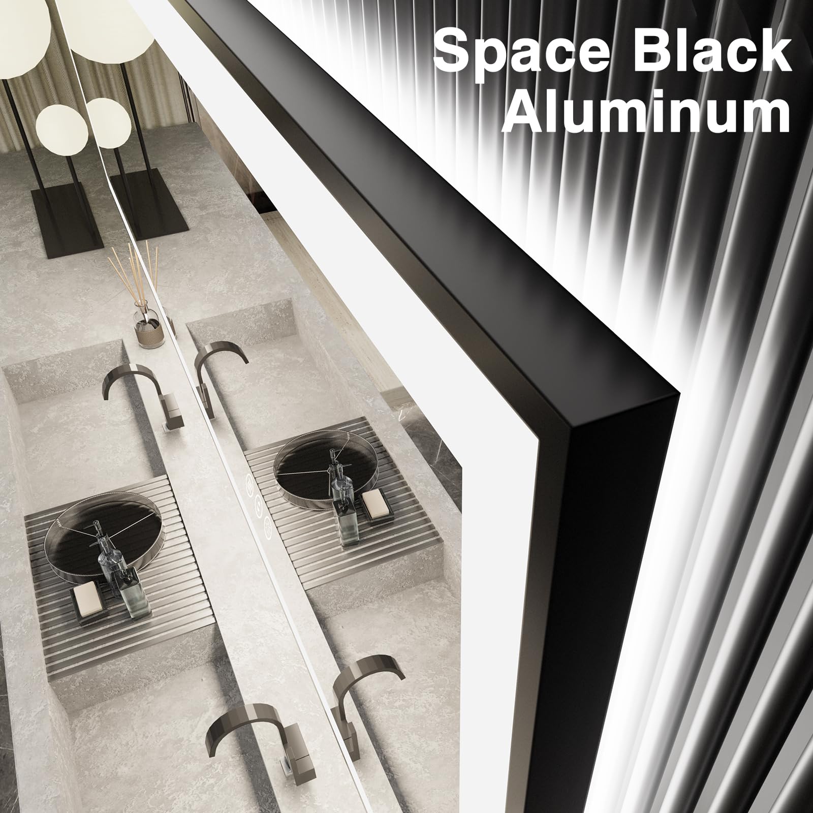 44x30 Inch LED Bathroom Mirror with Anti-Fog & Dimmable Touch Control - Black Framed Vanity Mirror with Bright Adjustable Lighting for Makeup, Shaving - Waterproof Horizontal/Vertical Mounting for Bathroom, Bedroom, Dressing Room