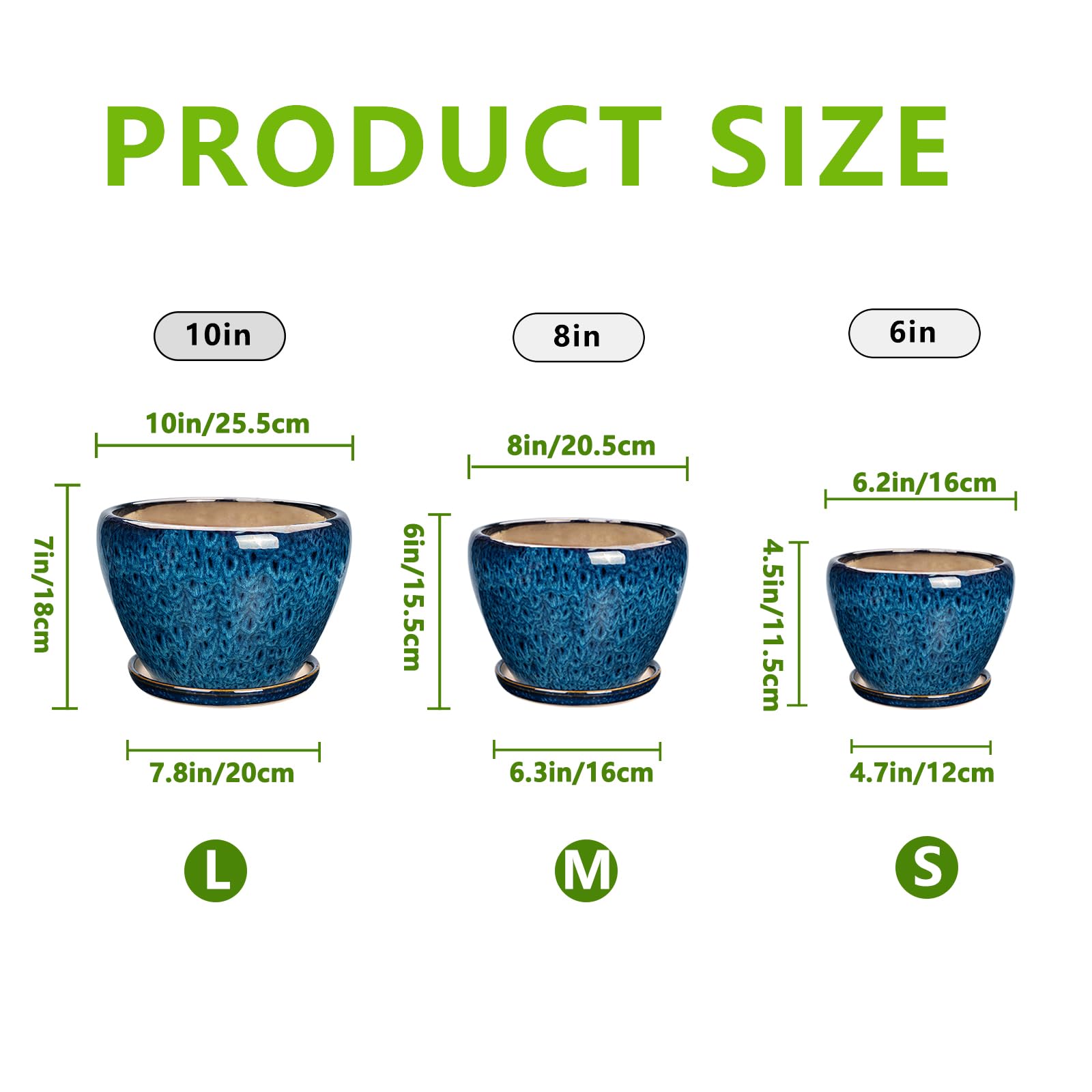 Modern Ceramic Plant Pots Indoor Outdoor - Set of 3 (6