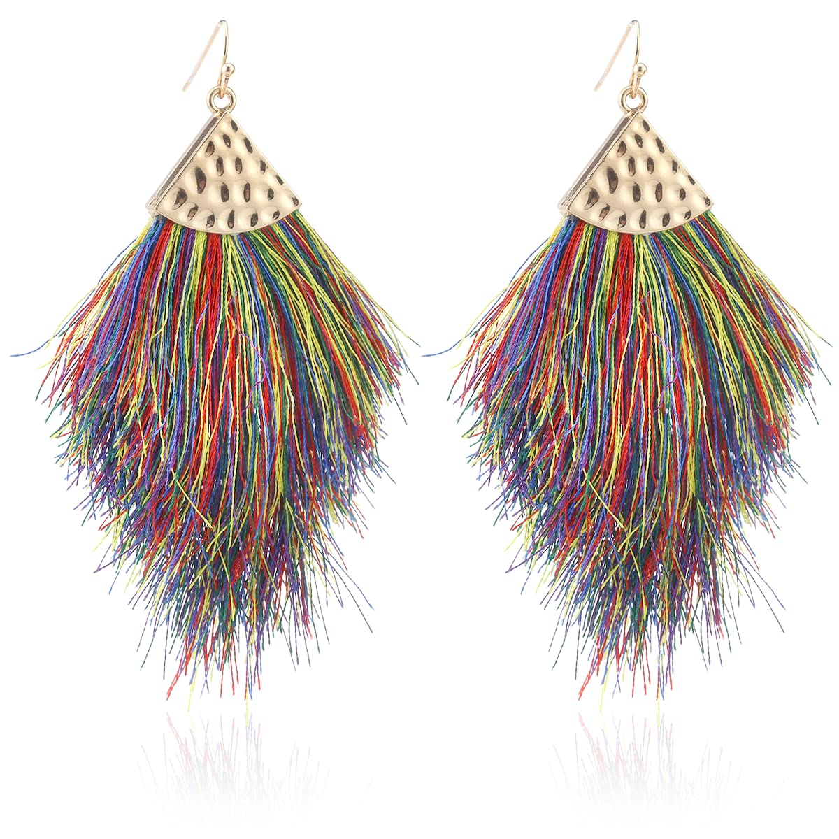 Bohemian Silky Thread Tassel Hoop Earrings for Women - Lightweight Long Fringe Drop Dangle Earrings with Arrow Shape Tassel Strands | Perfect for Festivals, Parties, and Boho Fashion Outfits