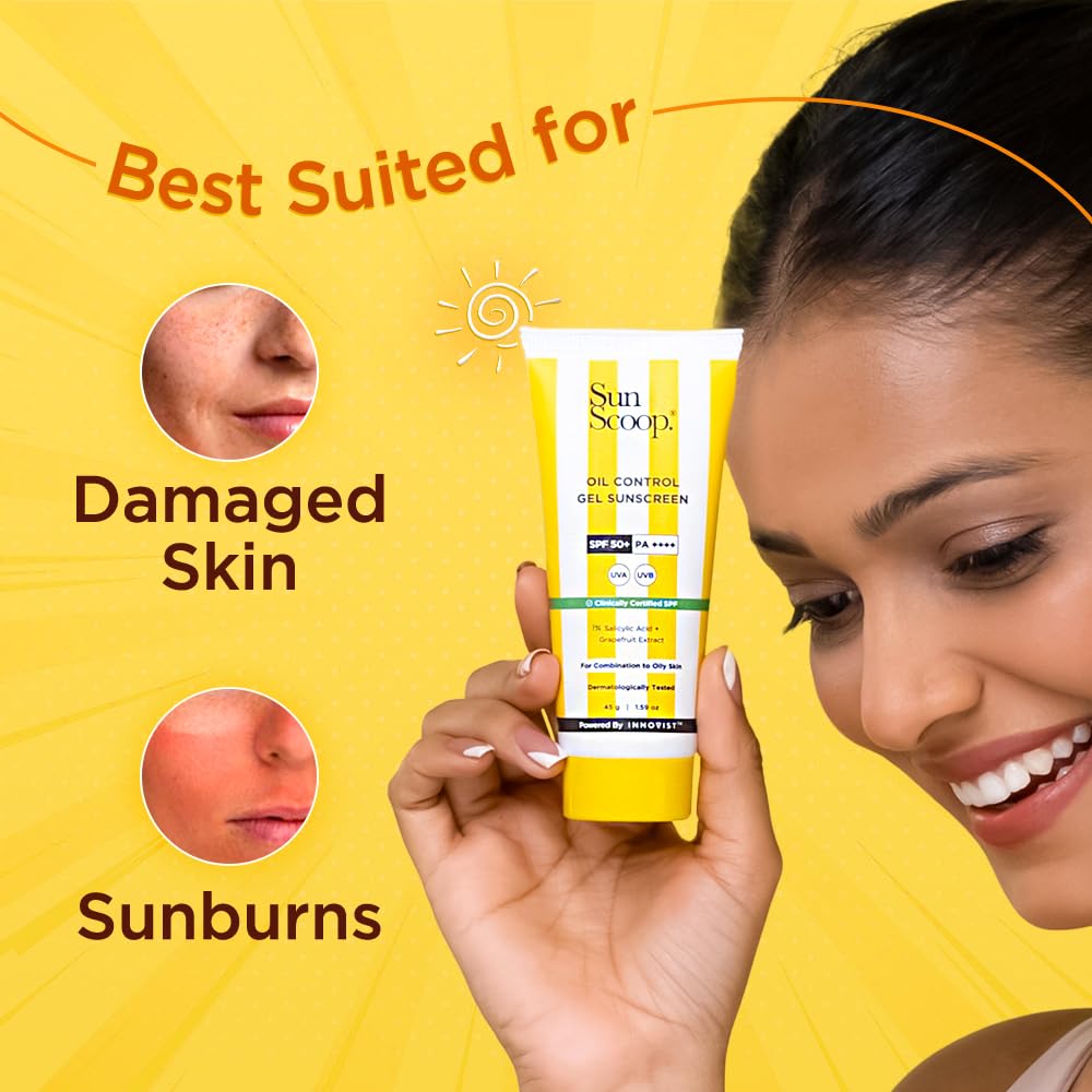 Sunscoop Oil-Control Gel Sunscreen SPF 50+ PA++++ | Mineral & Petroleum Free | Mattifying Face Sunscreen for Oily Skin | Lightweight Non-Greasy Formula | Pore Unclogging & Anti-Aging | 45g | Perfect for Outdoor Activities, Beach Days & Daily Sun Protection