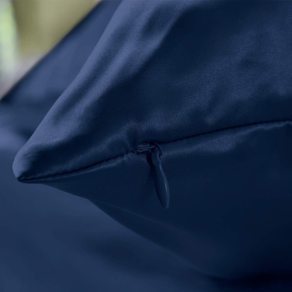 THXSILK 100% Mulberry Silk Pillowcase for Hair & Skin Care - 25 Momme Luxury Silk Pillow Cover with Hidden Zipper (Standard Size, Navy Blue) - Perfect for Beauty Sleep, Reducing Wrinkles & Frizz-Free Hair