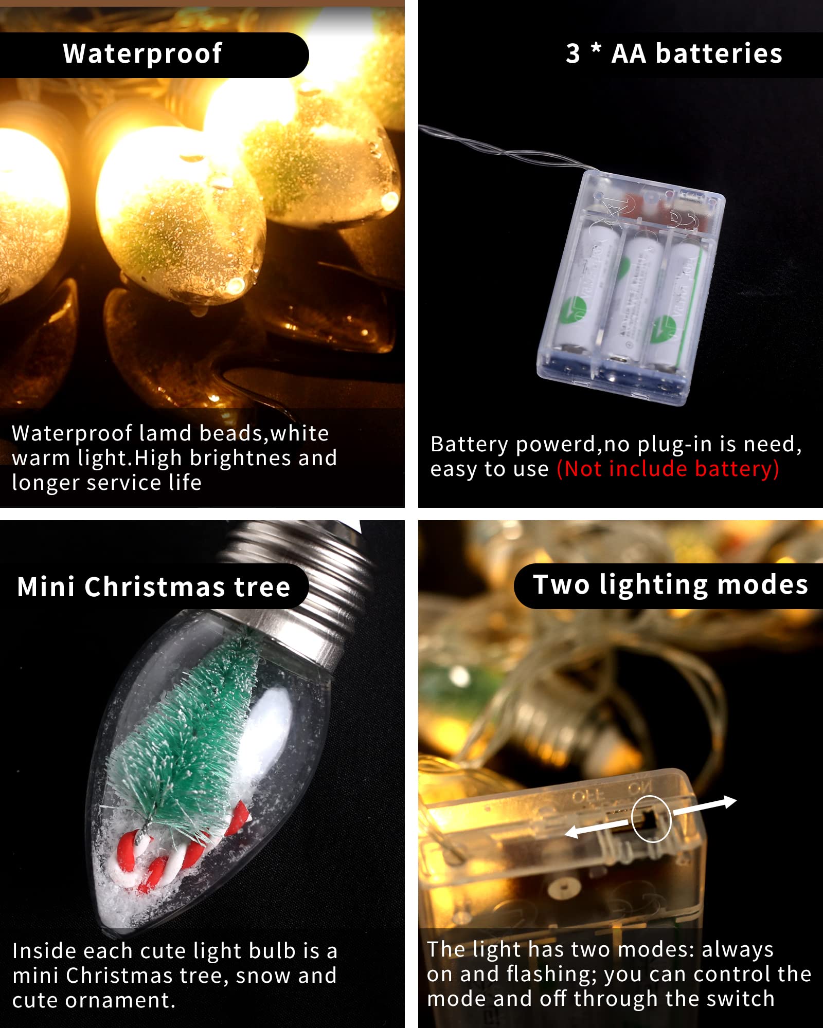 6.6ft Christmas Tree Snow Globe String Lights - 10 LED Globe Bulbs with Tree, Snow & Cute Ornaments for Indoor, Bedroom, Patio, Fireplace Decor | Perfect for Holiday, Xmas, Winter Home Decoration & Party Lighting