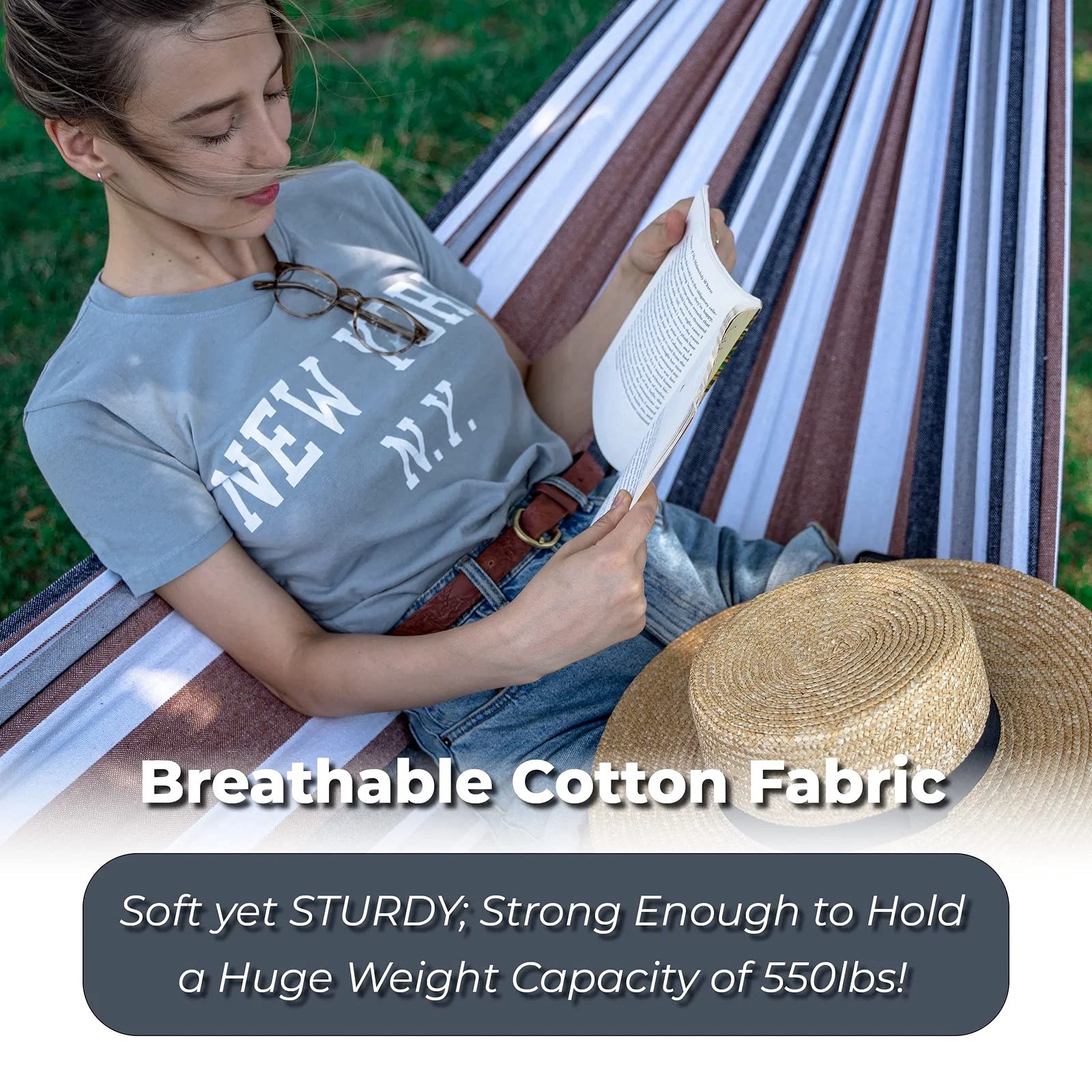 2 Person Heavy Duty Hammock Swing with Space-Saving Steel Stand - 250lb Capacity Adjustable Freestanding Hammock Bed for Outdoor, Garden, Yard, Patio - Includes Portable Carrying Bag | Perfect for Relaxation, Camping & Backyard Lounging