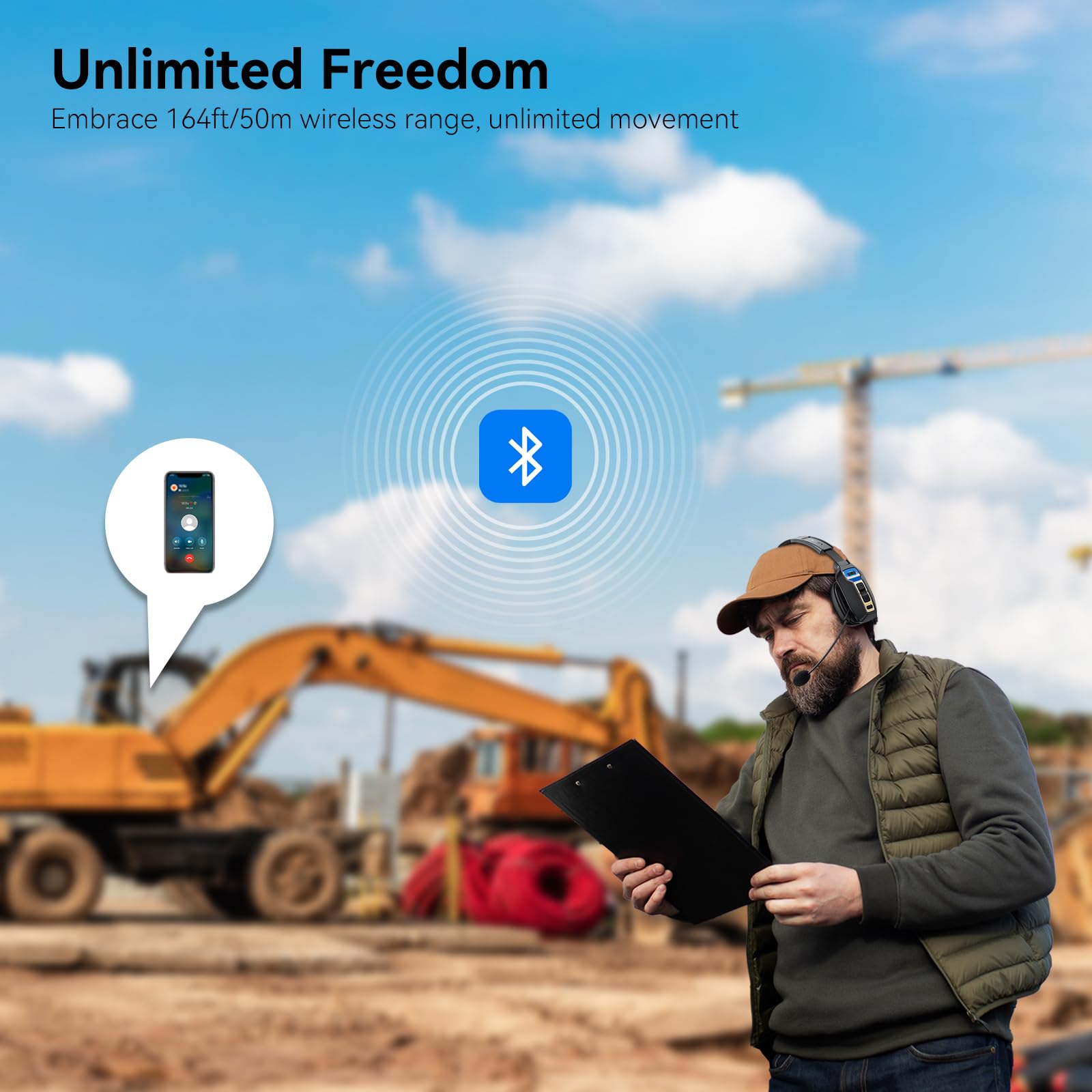 Wireless Bluetooth Headset with AI Noise Cancelling Microphone - 65H Battery Life & 164ft Range - Comfortable Trucker Headset for Work from Home, Call Centers, Truck Drivers & Computer Use - Perfect for Long Work Shifts, Online Meetings & Hands-Free Calling