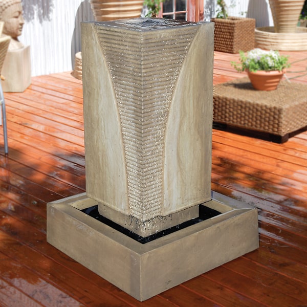 Modern Ribbed Monolith Fountain - Elegant Outdoor Water Feature for Garden, Patio, and Landscape Decor | Perfect for Backyard, Poolside, and Zen Spaces