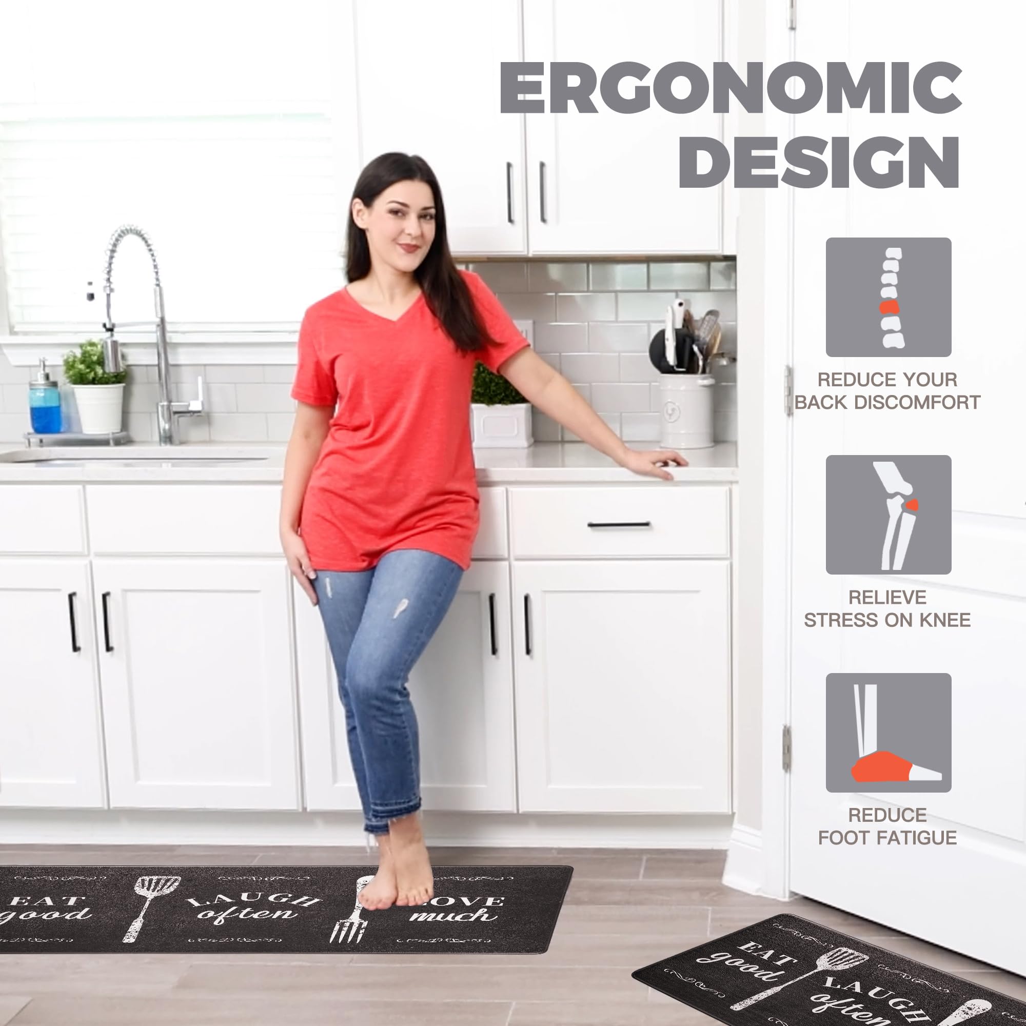 KOKHUB Anti-Fatigue Kitchen Mat Set of 2 - 1/2 Inch Thick Cushioned Waterproof Floor Mats with Non-Slip Backing, Washable for Home & Office - Perfect for Standing Desks, Sink Areas & Farmhouse Kitchens