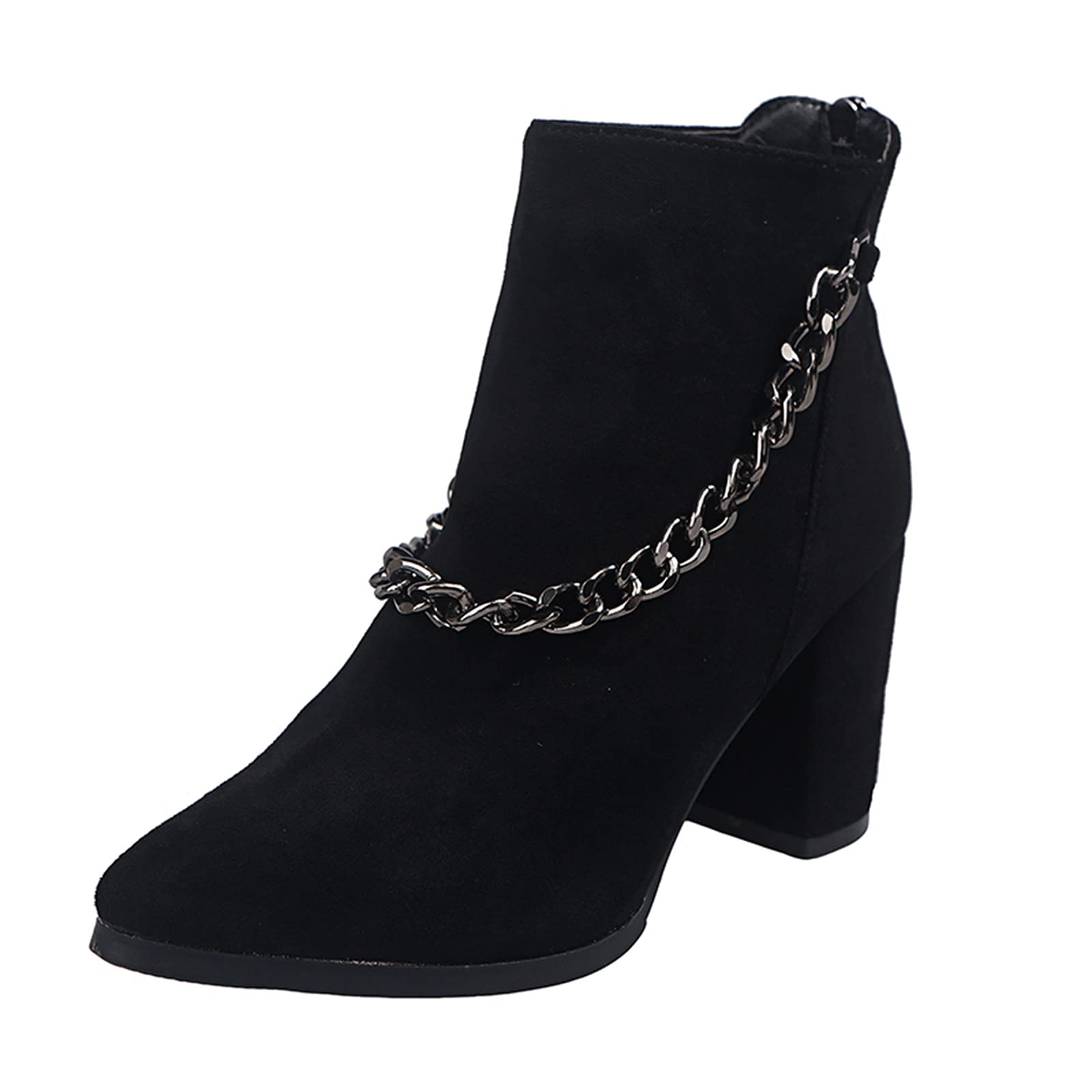 **Women's Winter Boots with Heel - Calf High Black Chain Ankle Boots for Women | Stylish & Warm Navy Booties for Casual Outings, Office Wear & Date Nights**